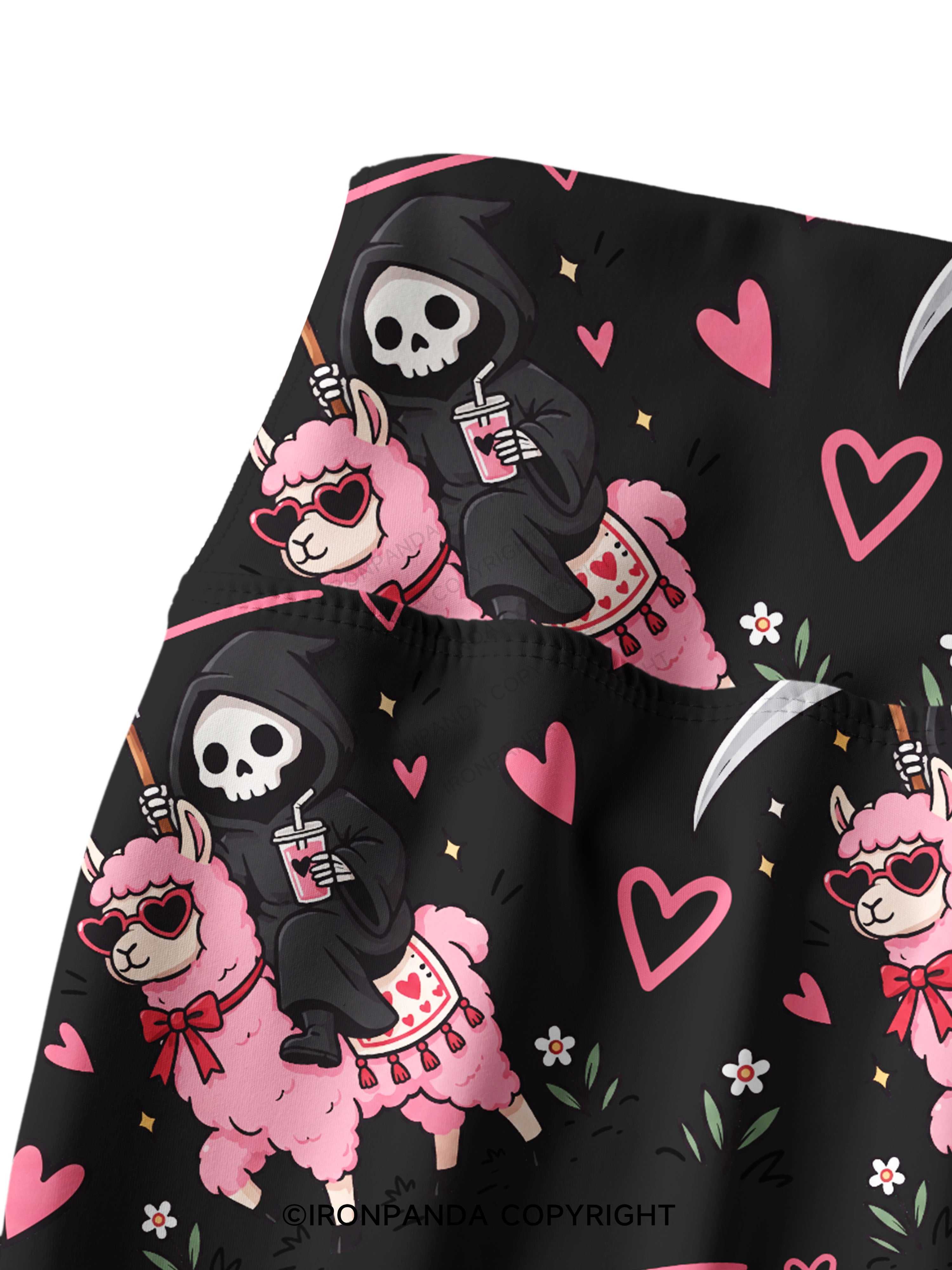 I LITERALLY HATE EVERYONE Grim Reaper Llama Halloween Printed Yoga Pants