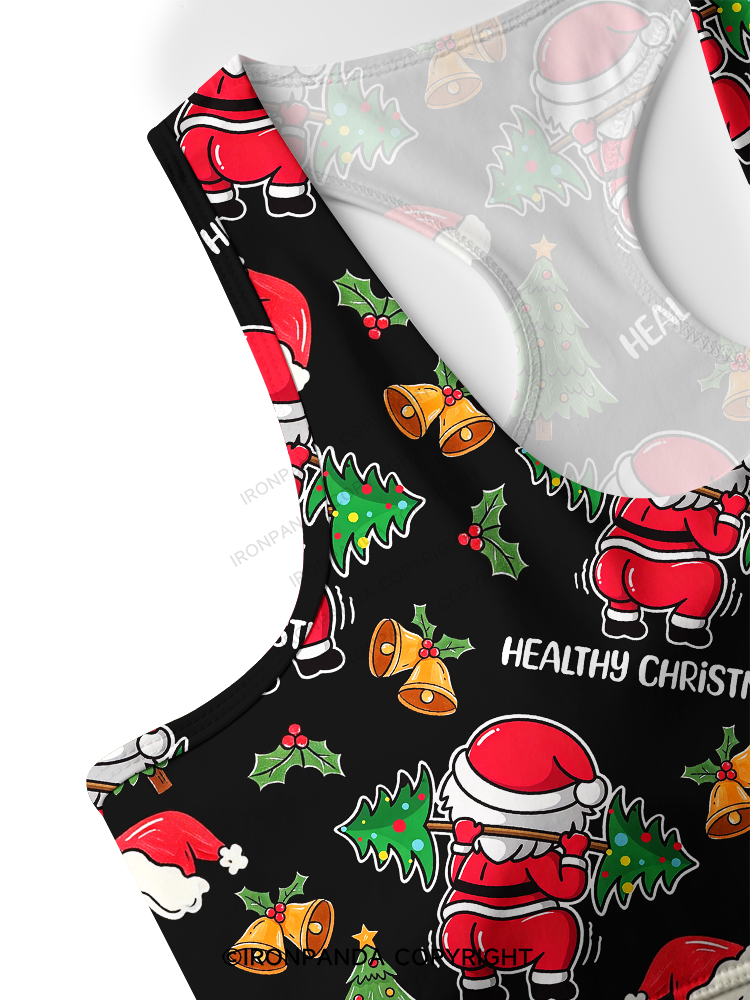 Funny Healthy Christmas Santa Racerback Sports Bra