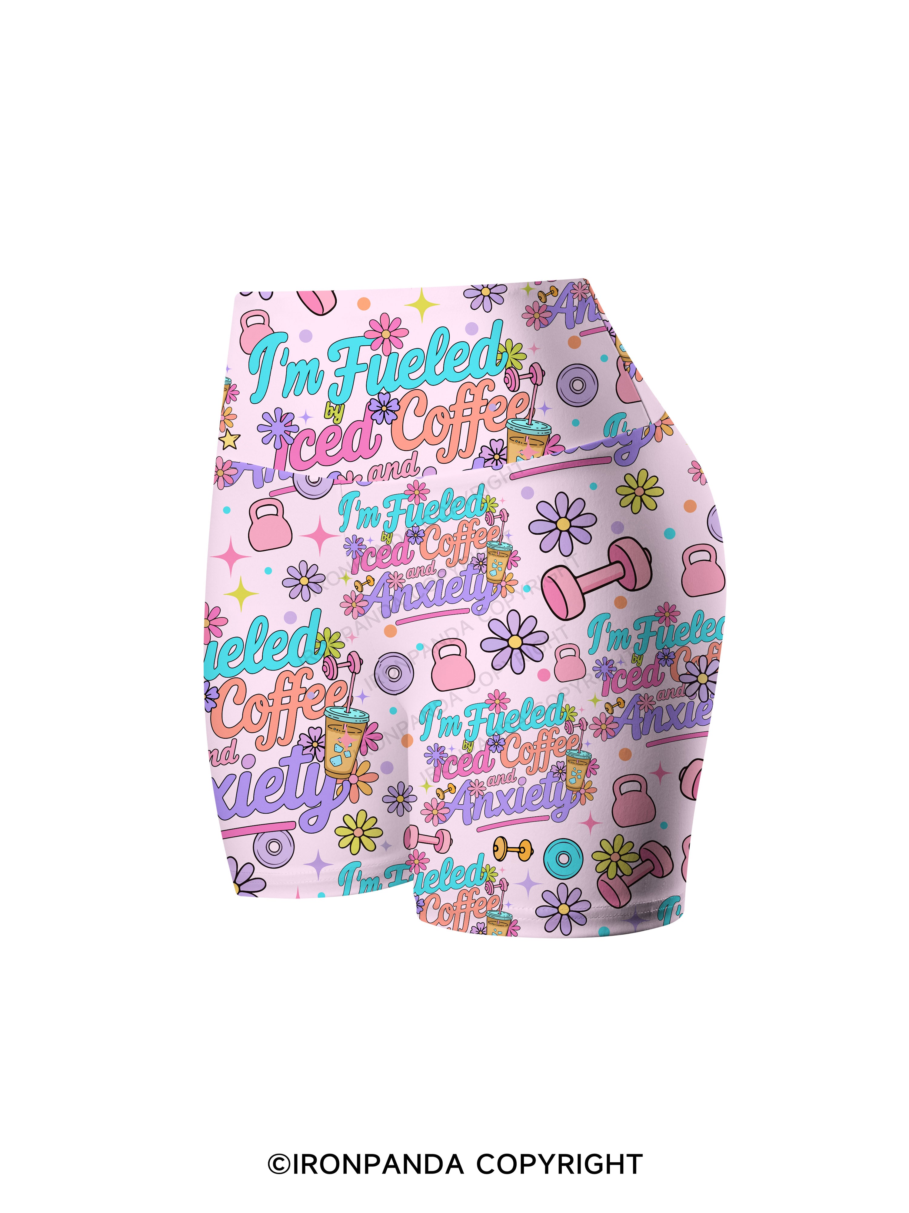 Fueled by Iced Coffee and Anxiety Printed Yoga Cycling Shorts