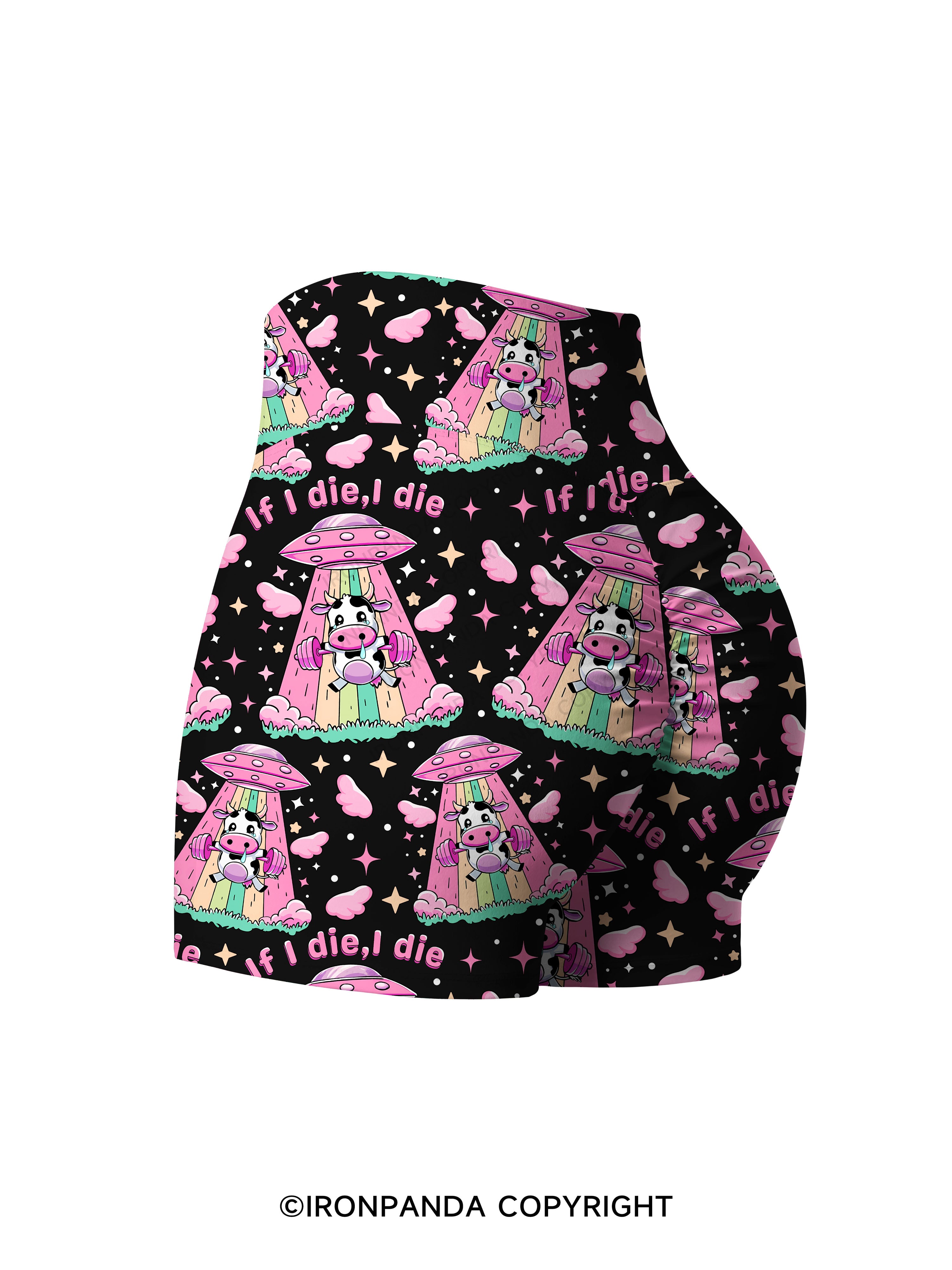 IF I DIE I DIE COW Print Printed Yoga Shorts