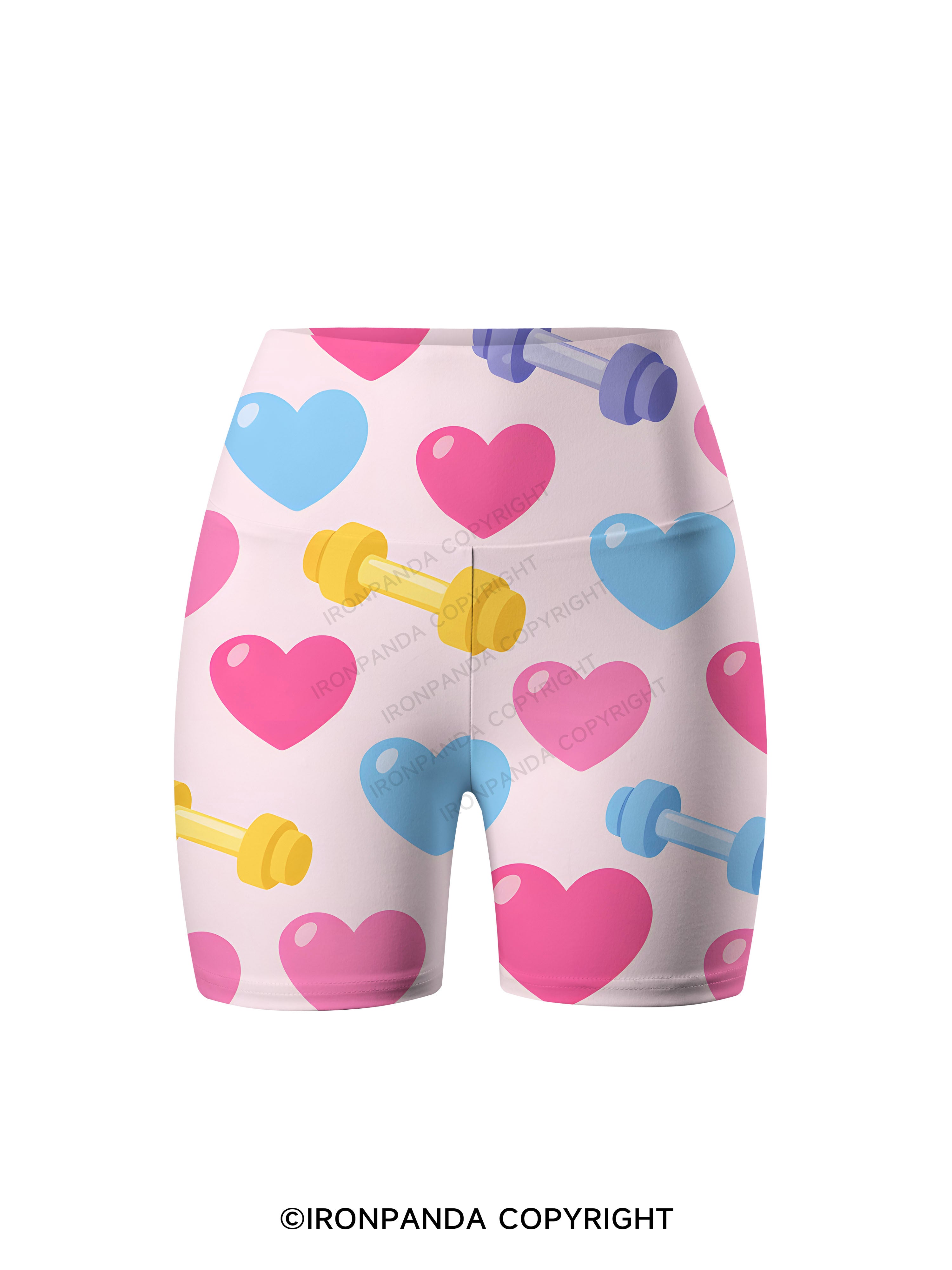 Sweet Heart & Dumbbell Printed Yoga Cycling Shorts