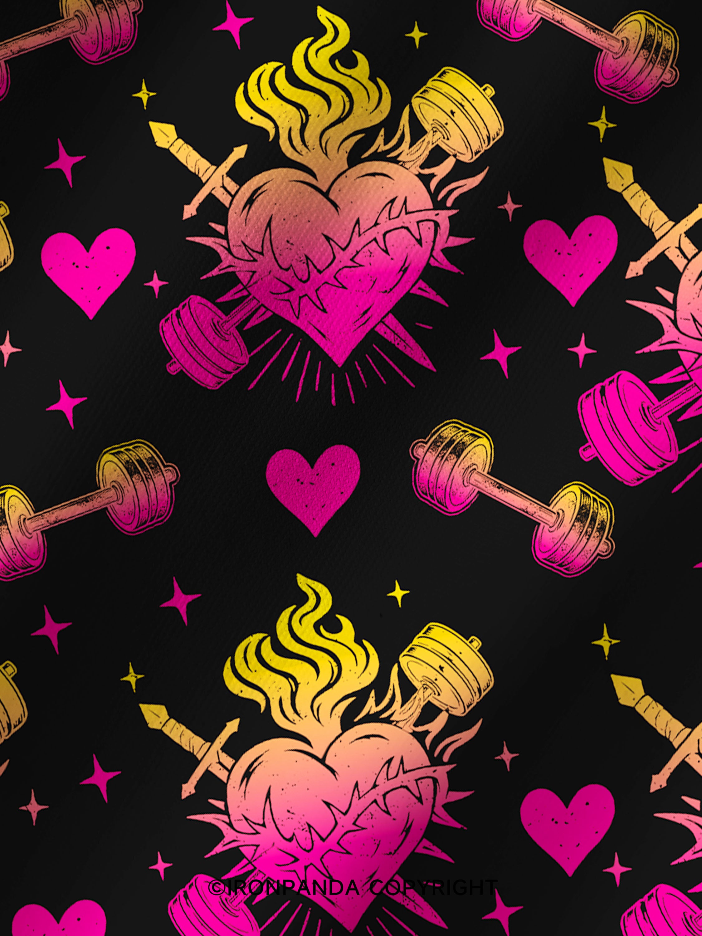IRON HEART WITH FIRE Printed Yoga Shorts