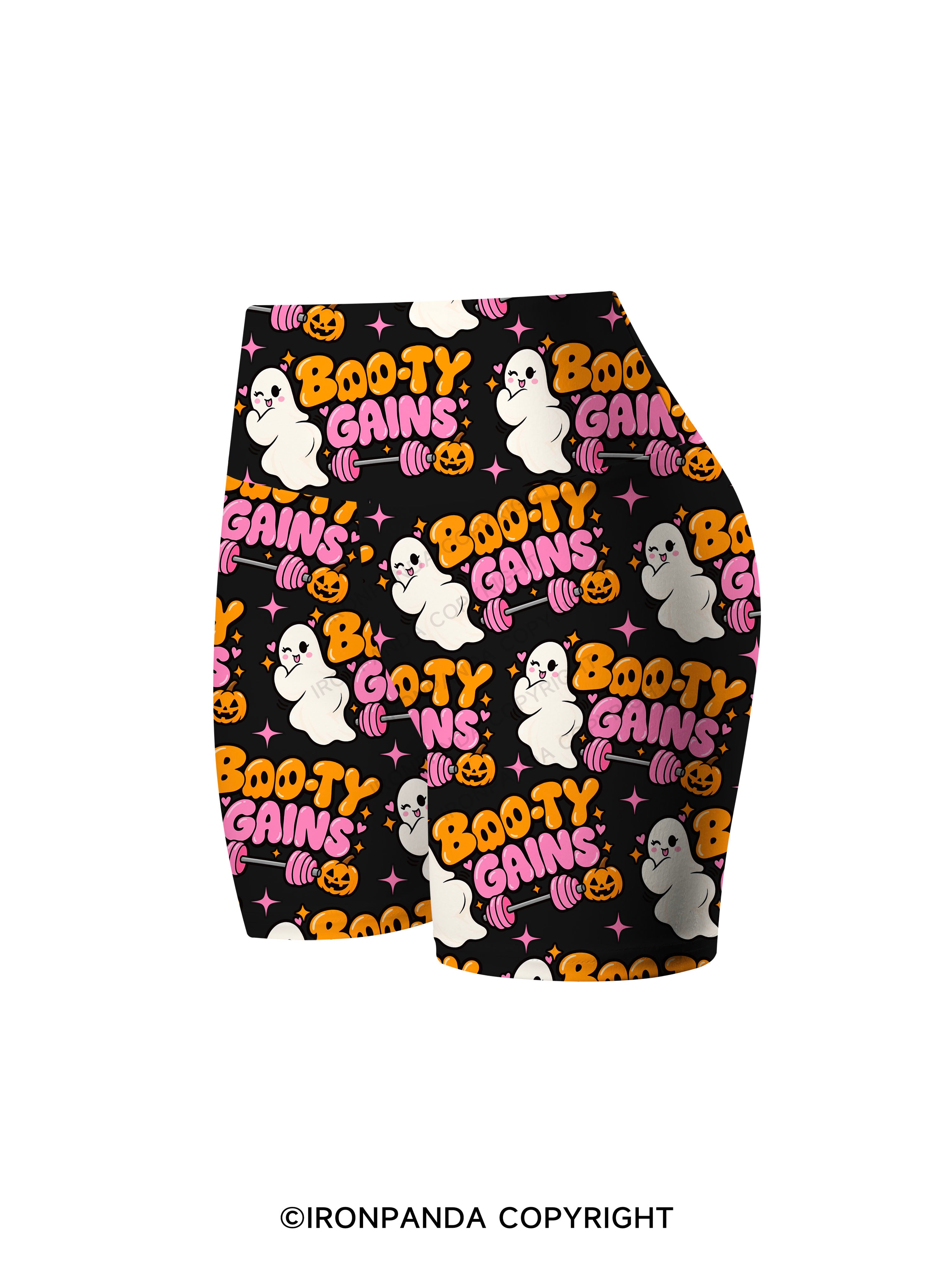 BOO-TY GAINS CUTE GHOST Printed Yoga Cycling Shorts