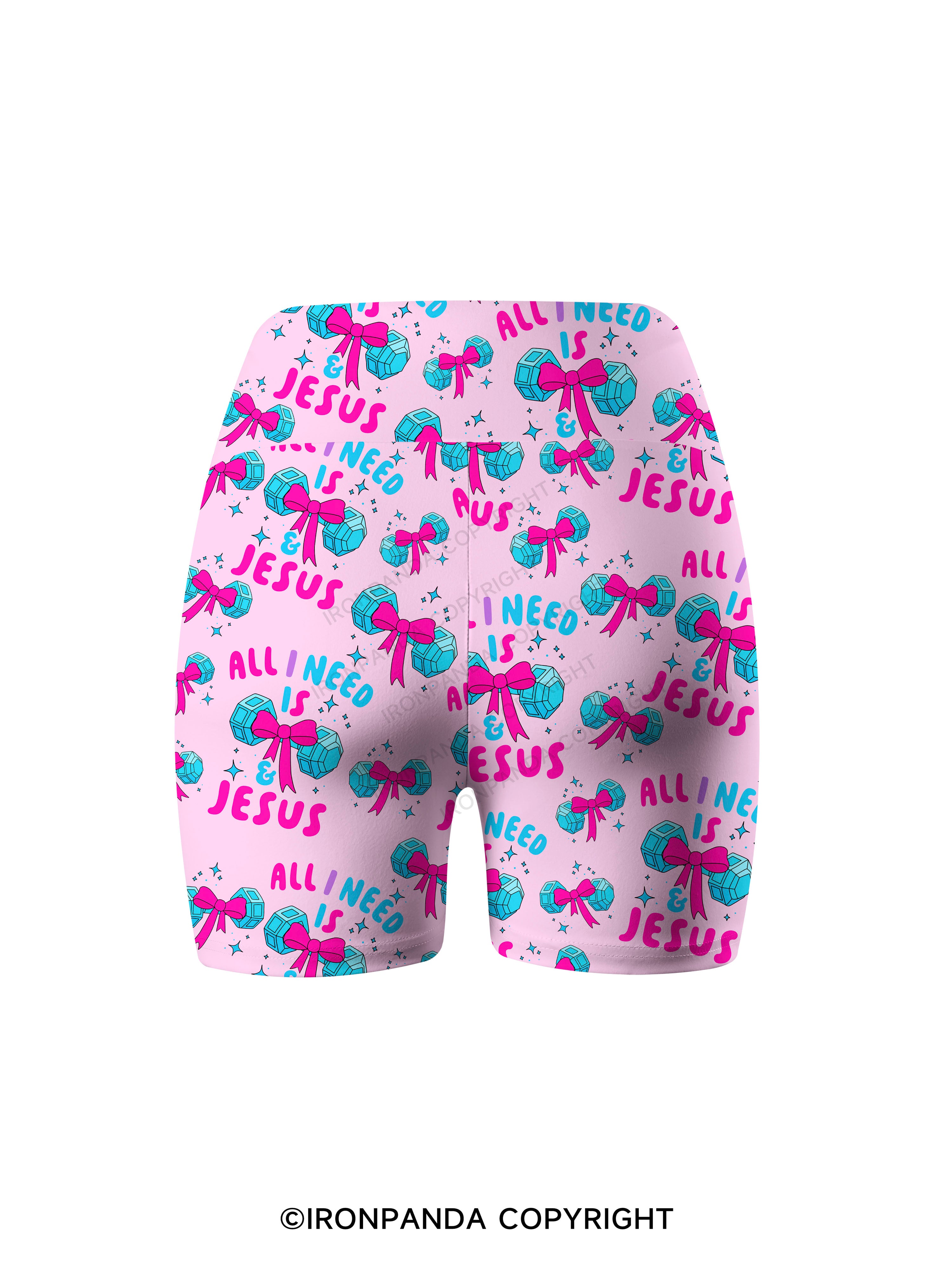 ALL I NEED IS MY WEIGHTS & JESUS Printed Yoga Cycling Shorts