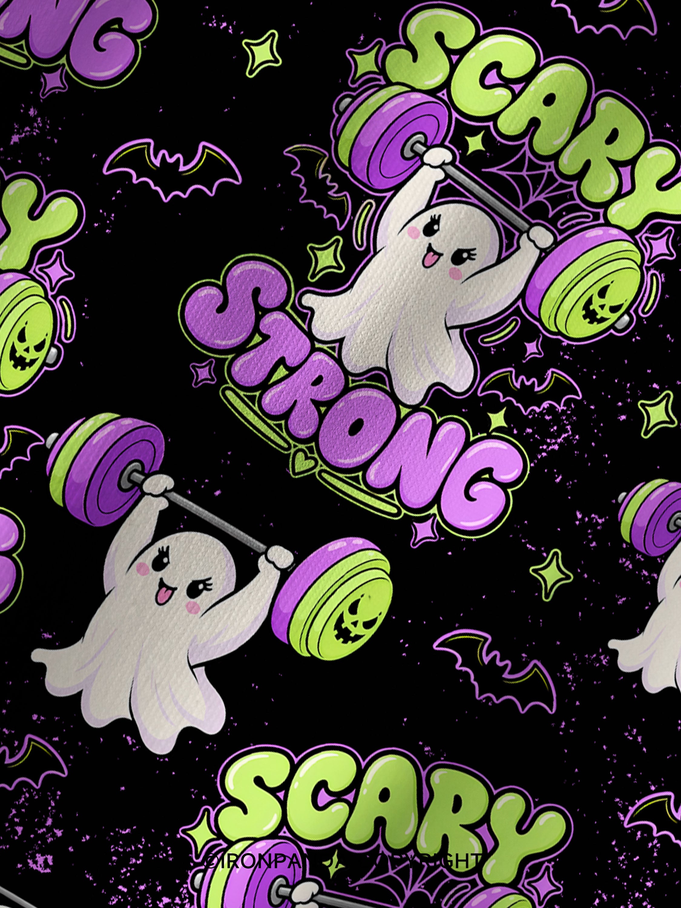 SCARY STRONG HALLOWEEN GHOST Printed Yoga Shorts