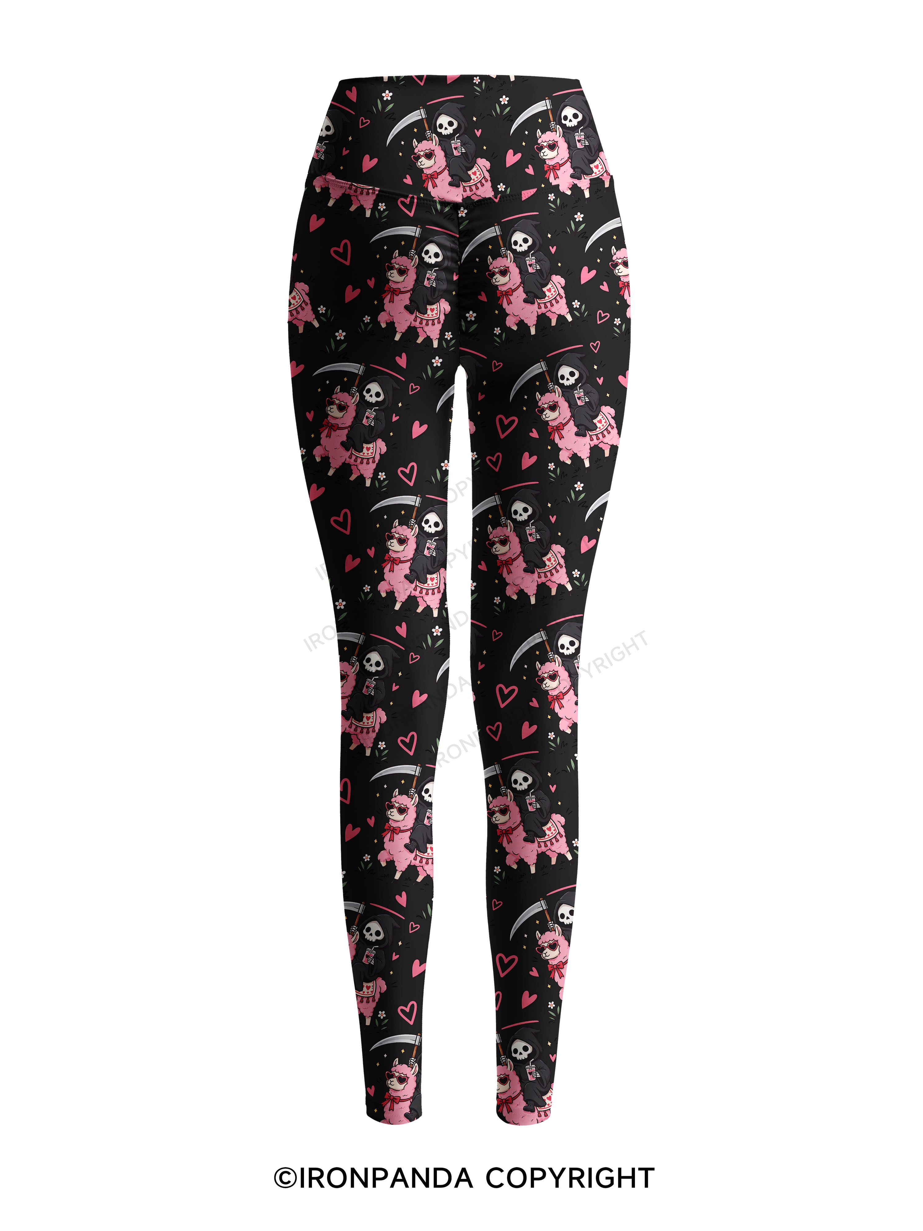 I LITERALLY HATE EVERYONE Grim Reaper Llama Halloween Printed Yoga Pants