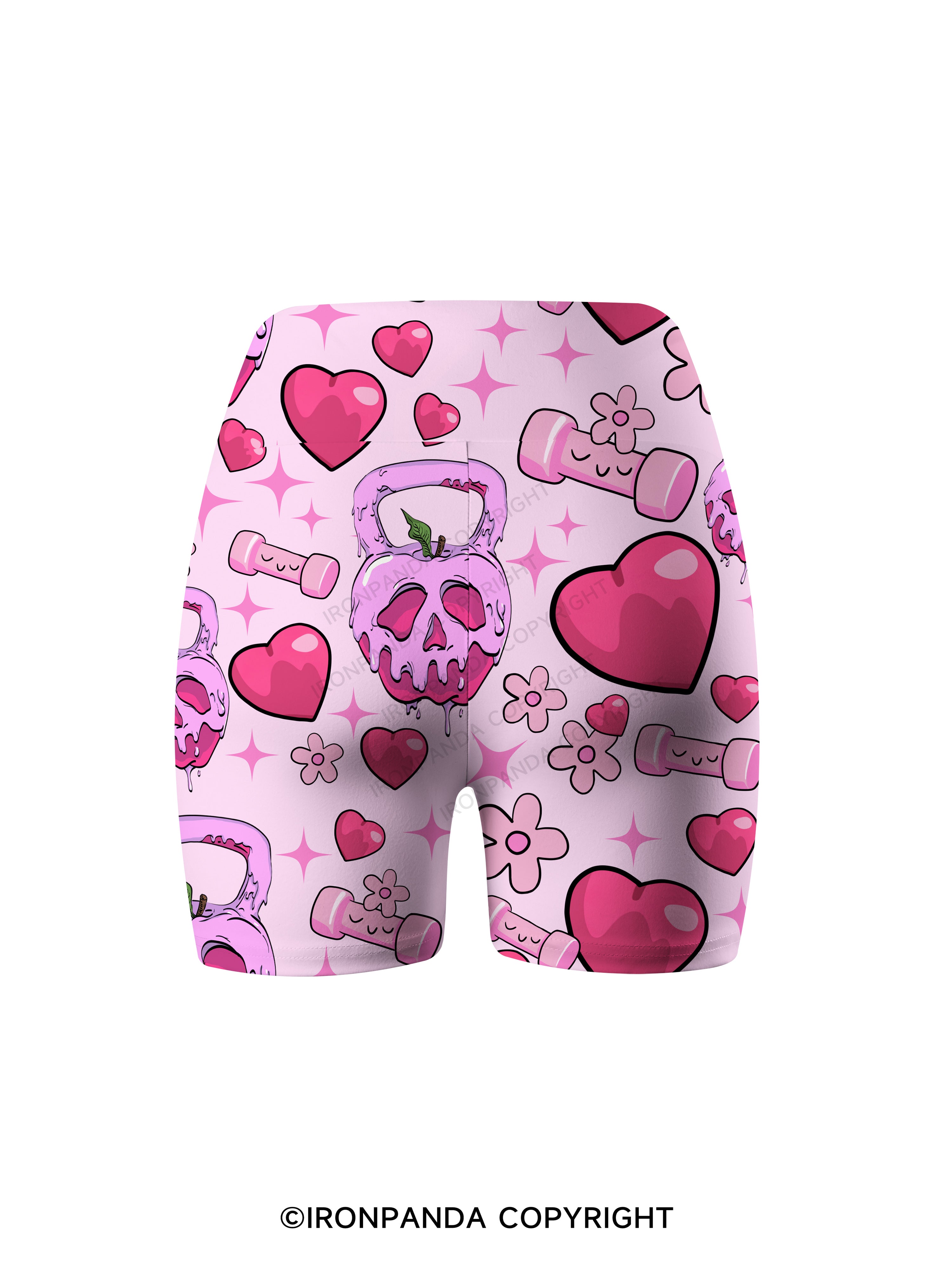 Pink Skull Kettlebell Printed Yoga Cycling Shorts