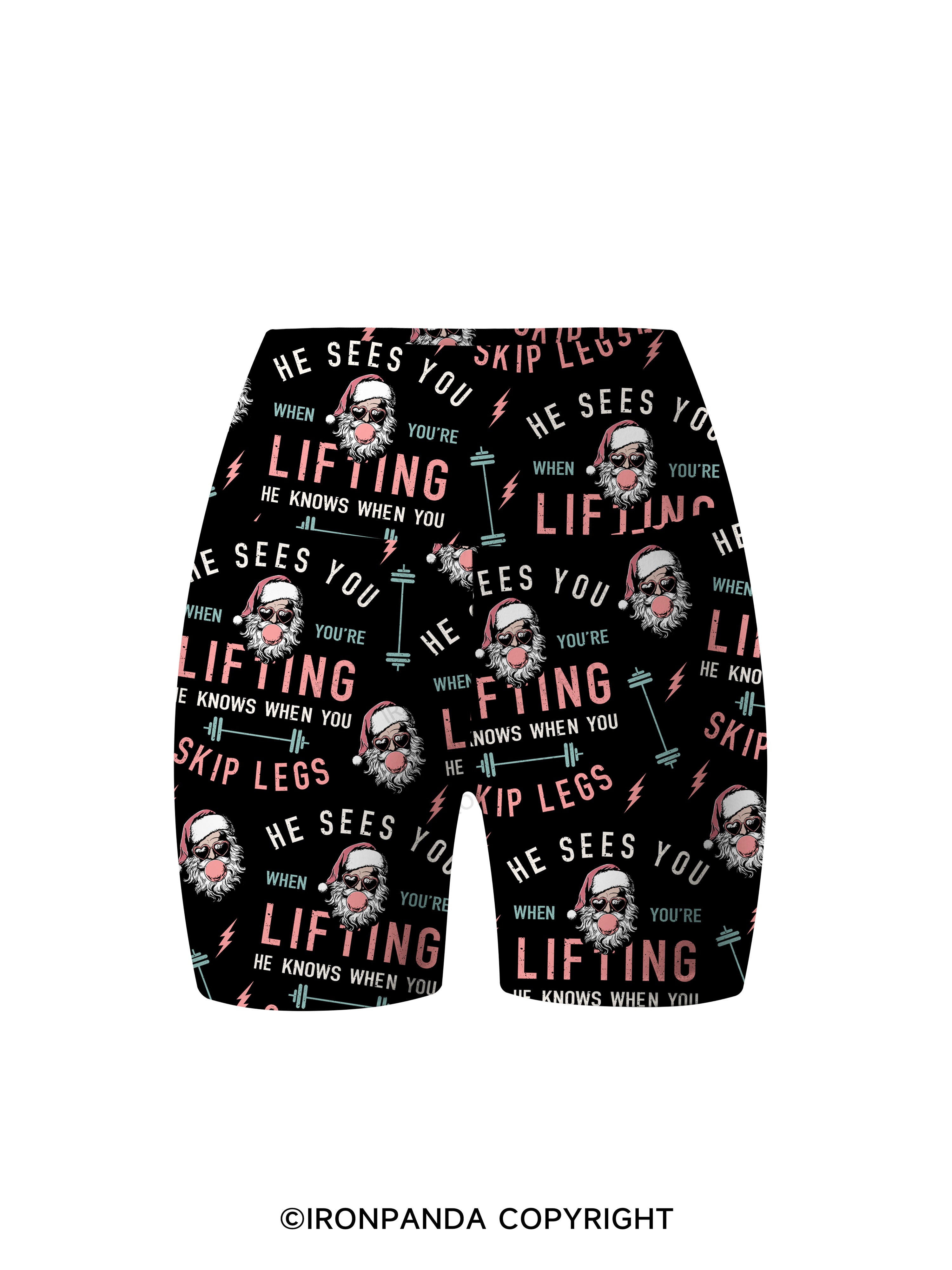 HE SEES YOU WHEN YOU'RE LIFTING Printed Yoga Cycling Shorts