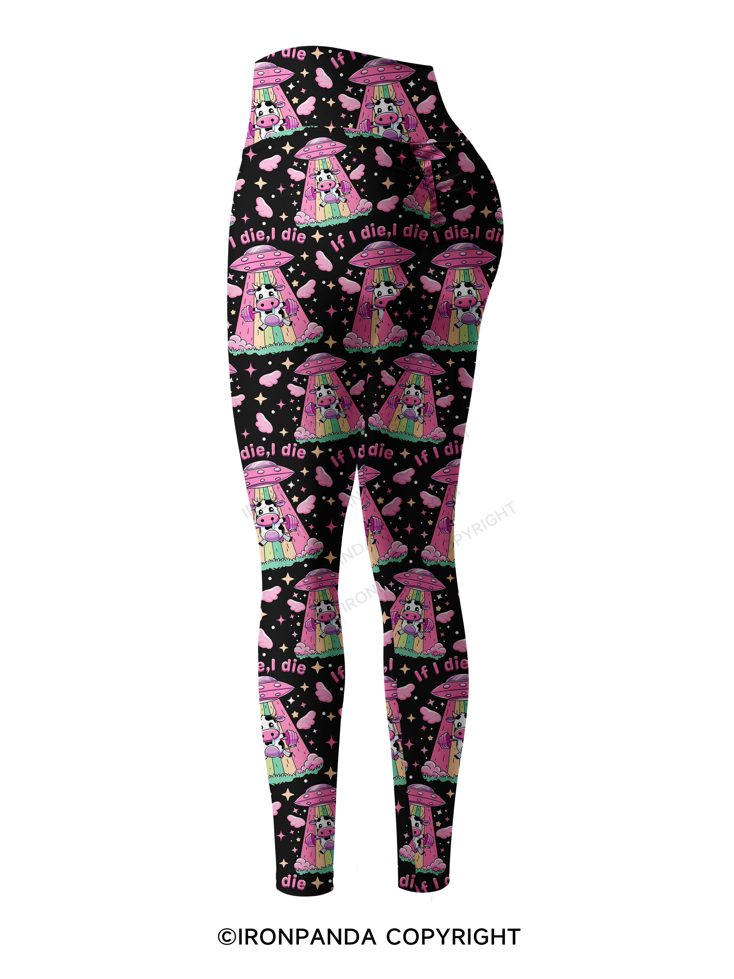 IF I DIE I DIE COW Printed Yoga Pants