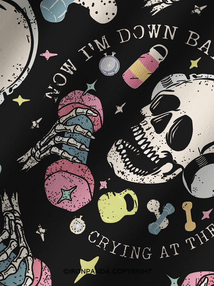 NOW I’M DOWN BAD CRYING AT THE GYM SKULL Printed Yoga Shorts