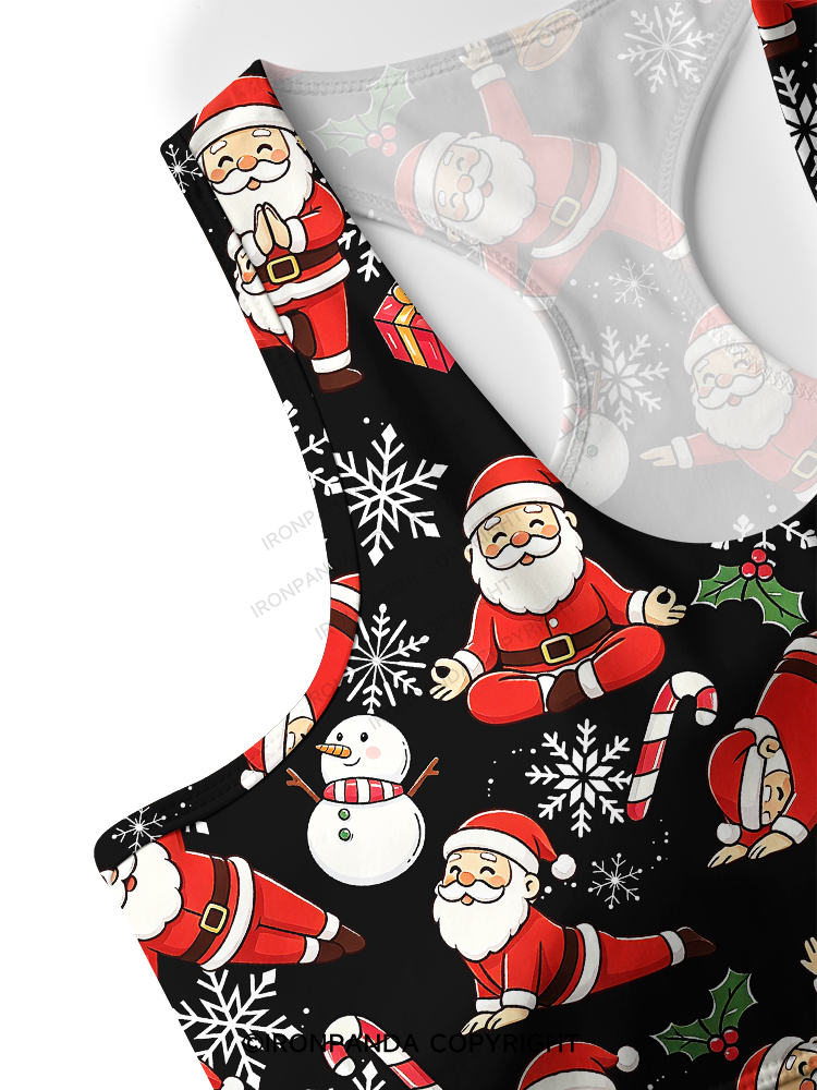 Santa Claus Yoga Poses Racerback Sports Bra
