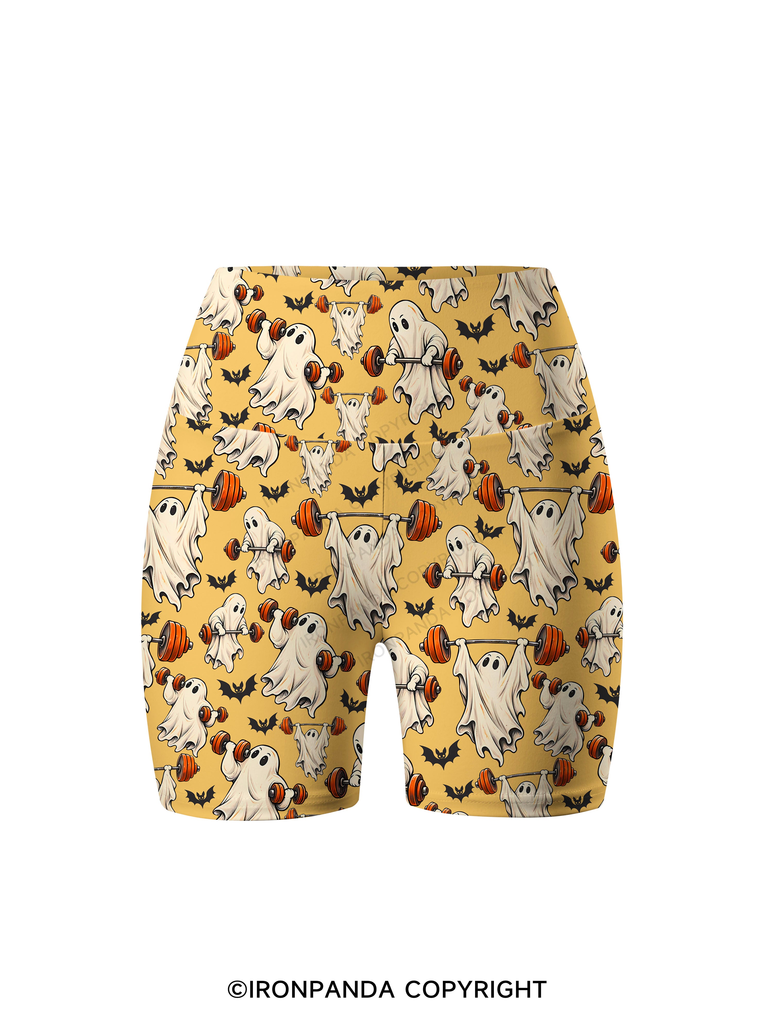 Weightlifting Ghost Spooky Workout Printed Yoga Cycling Shorts