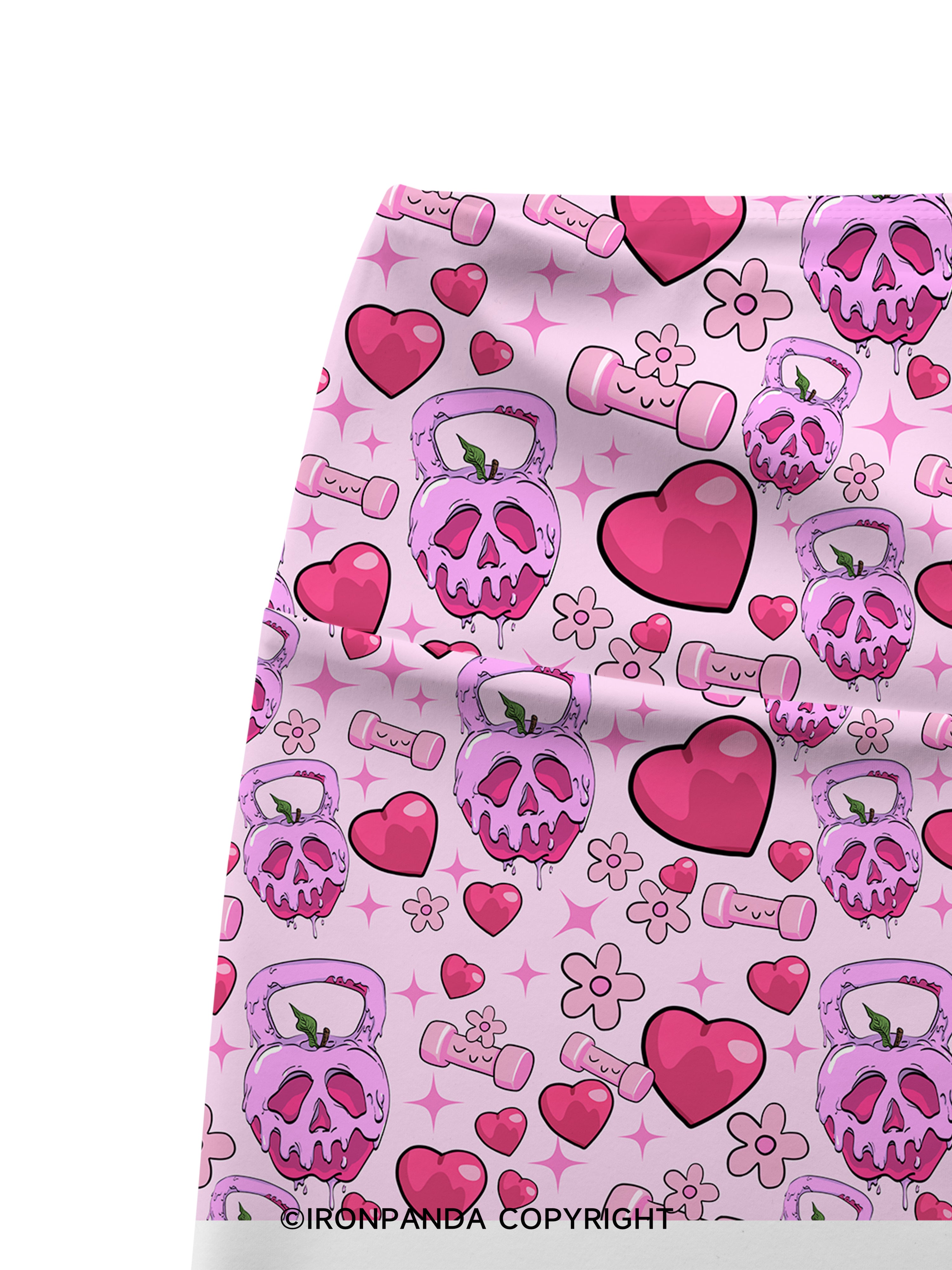 Pink Skull Kettlebell Printed Yoga Cycling Shorts