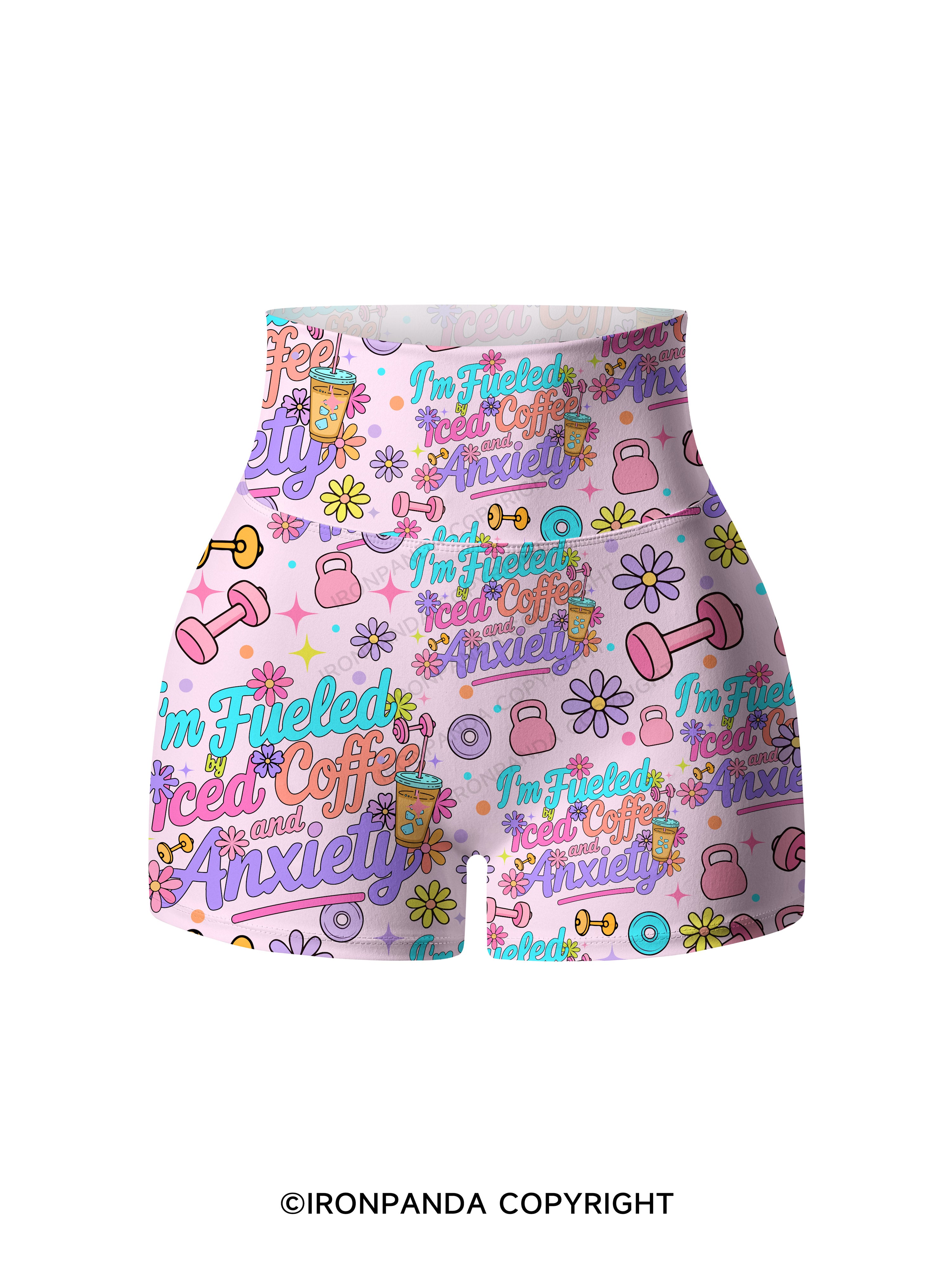 Fueled by Iced Coffee and Anxiety Printed Yoga Shorts