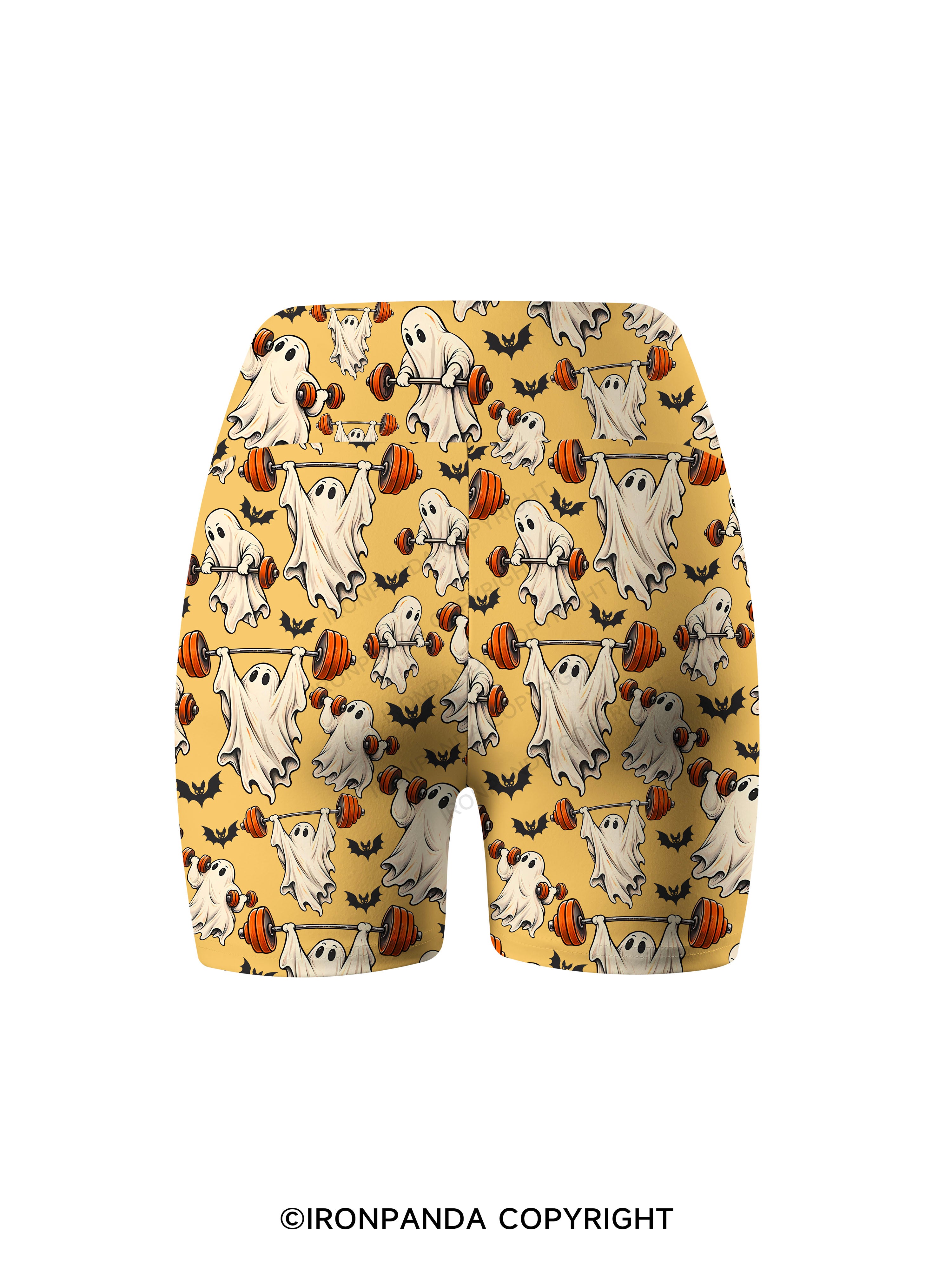 Weightlifting Ghost Spooky Workout Printed Yoga Cycling Shorts