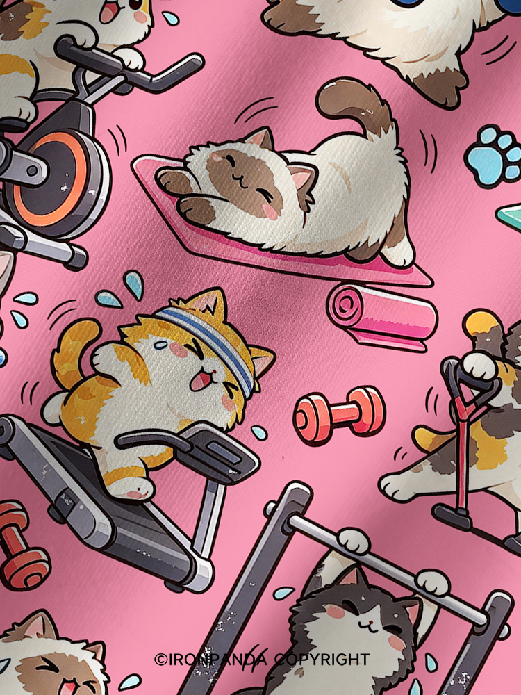 Fitness Cats Gym Workout Printed Yoga Shorts