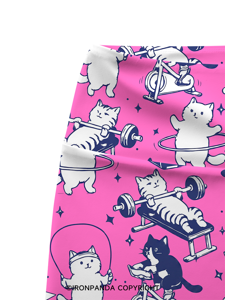 PINK WORKOUT CATS Printed Yoga Cycling Shorts