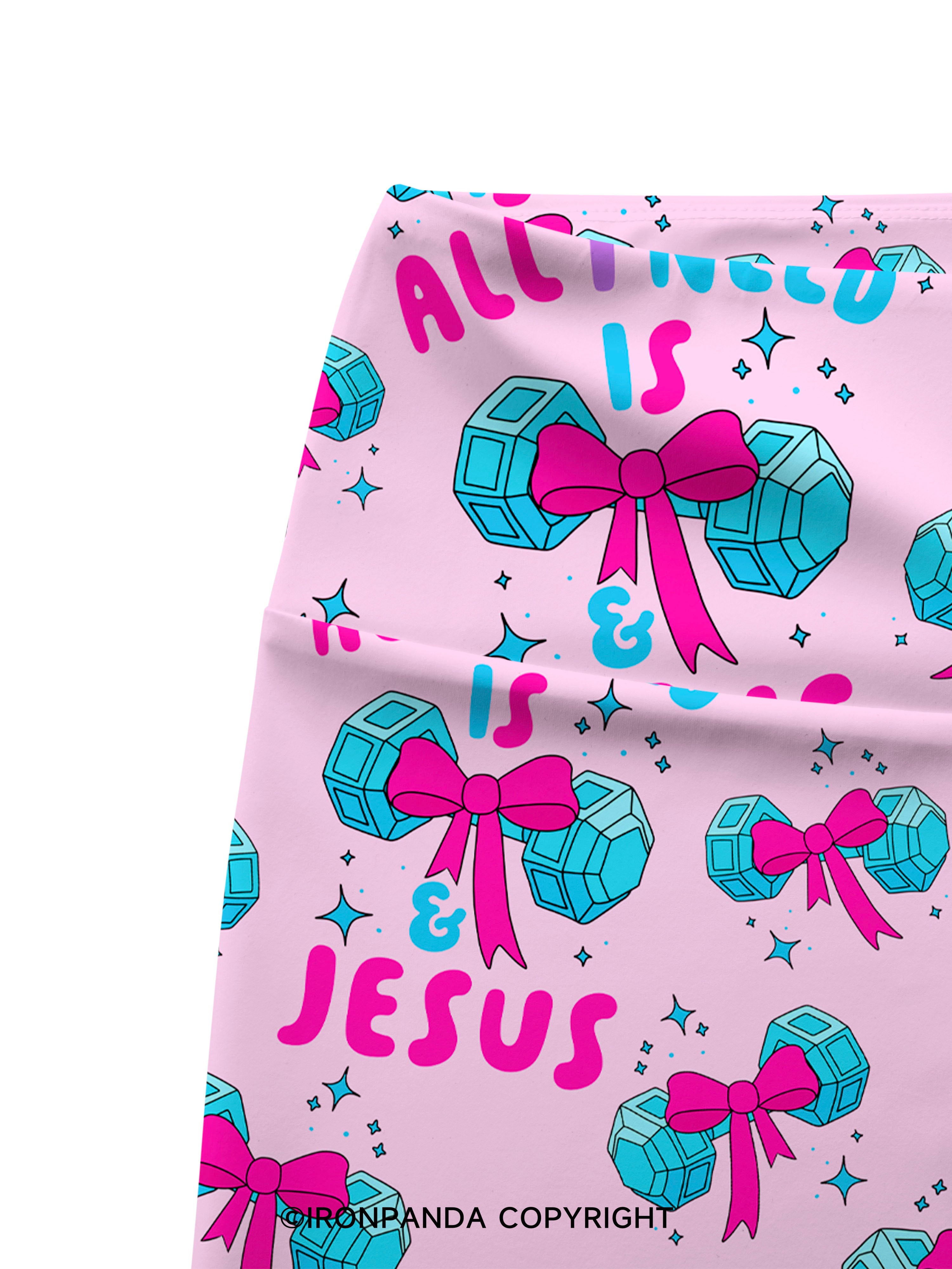 ALL I NEED IS MY WEIGHTS & JESUS Printed Yoga Cycling Shorts