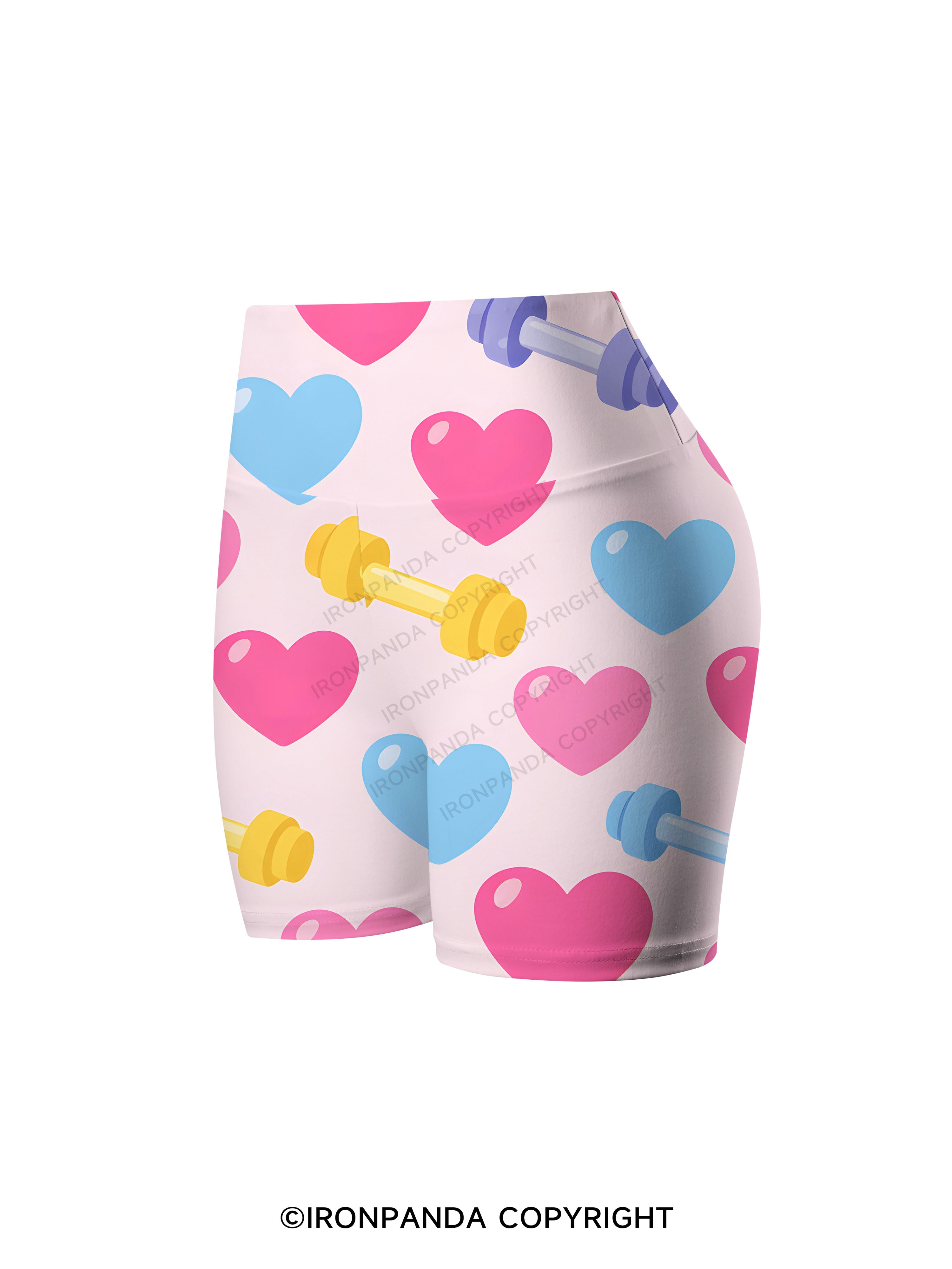 Sweet Heart & Dumbbell Printed Yoga Cycling Shorts