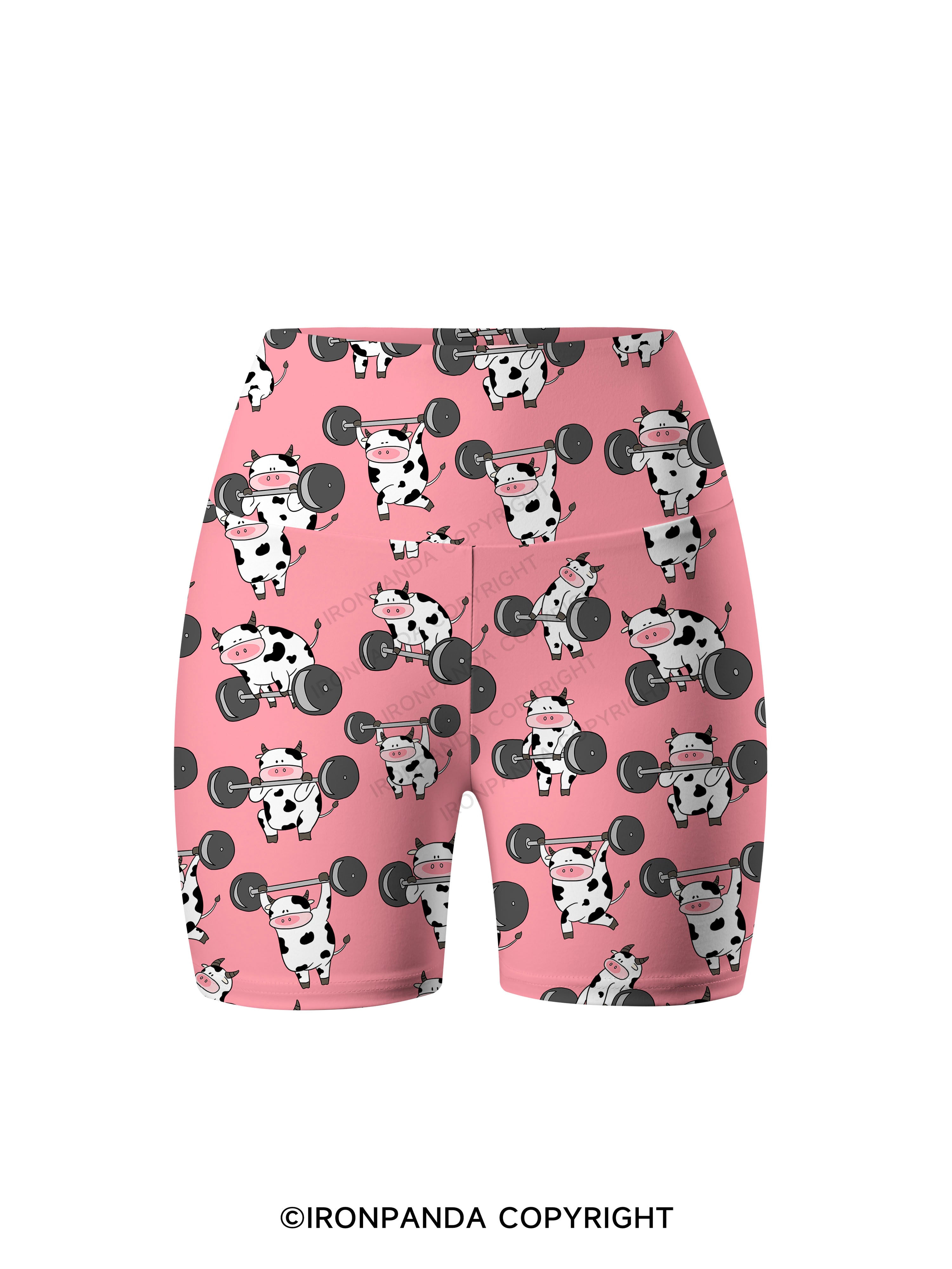 Ironpanda Lift Heavy Dairy Cow Printed Yoga Cycling Shorts