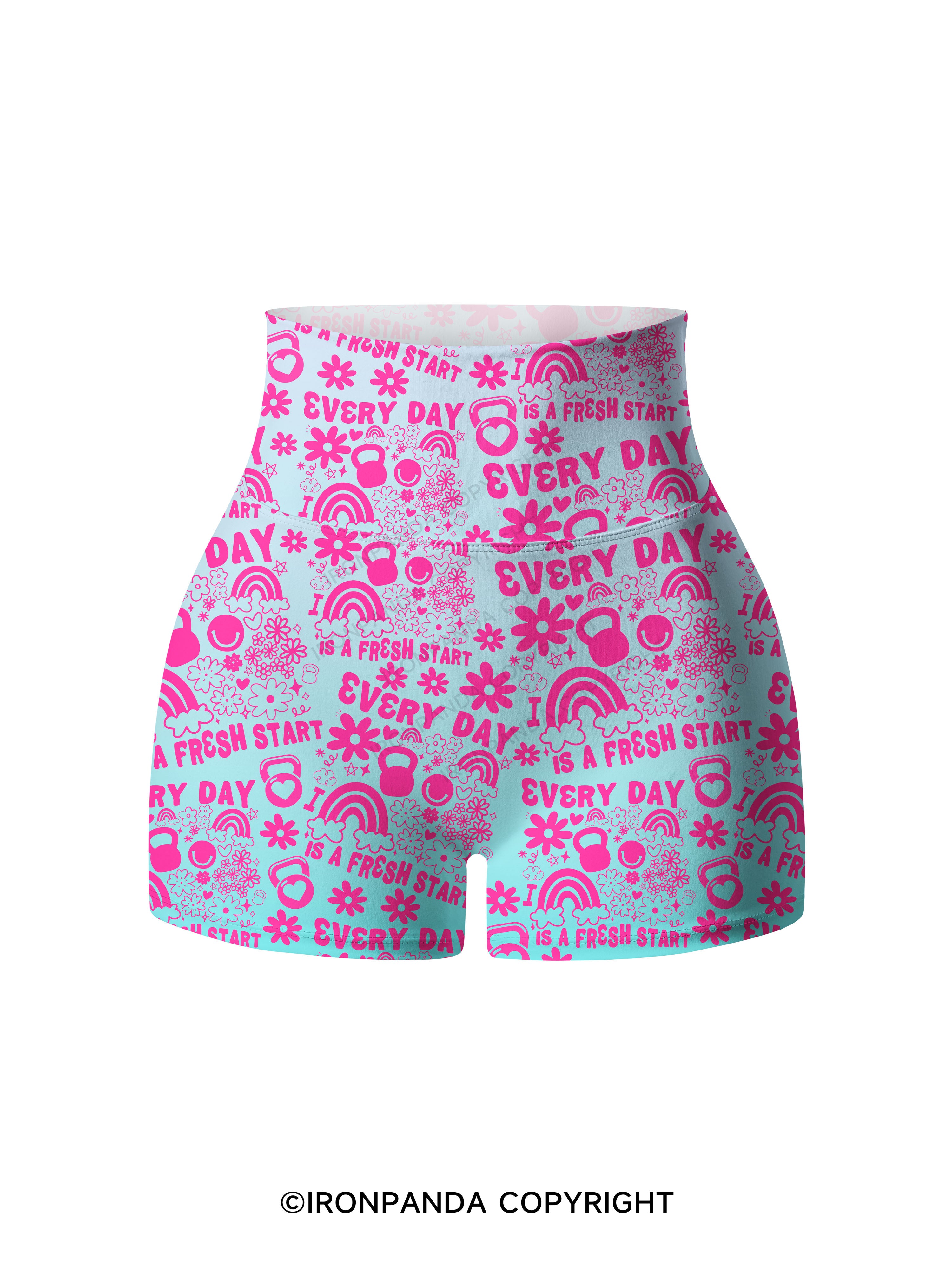 Every Day Is a Fresh Start Printed Yoga Shorts