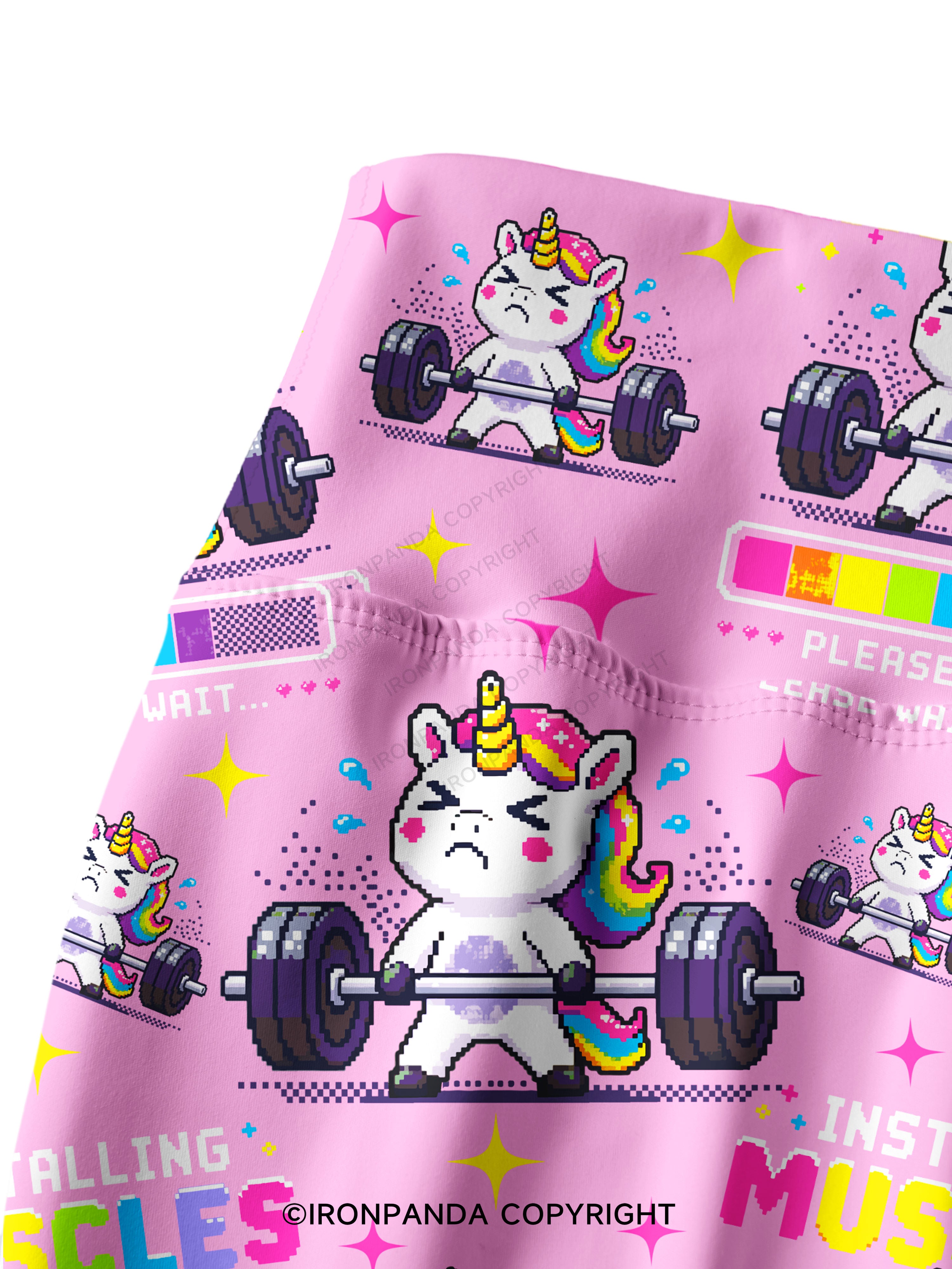 INSTALLING MUSCLES PLEASE WAIT MUSCLE UNICORN Printed Yoga Pants