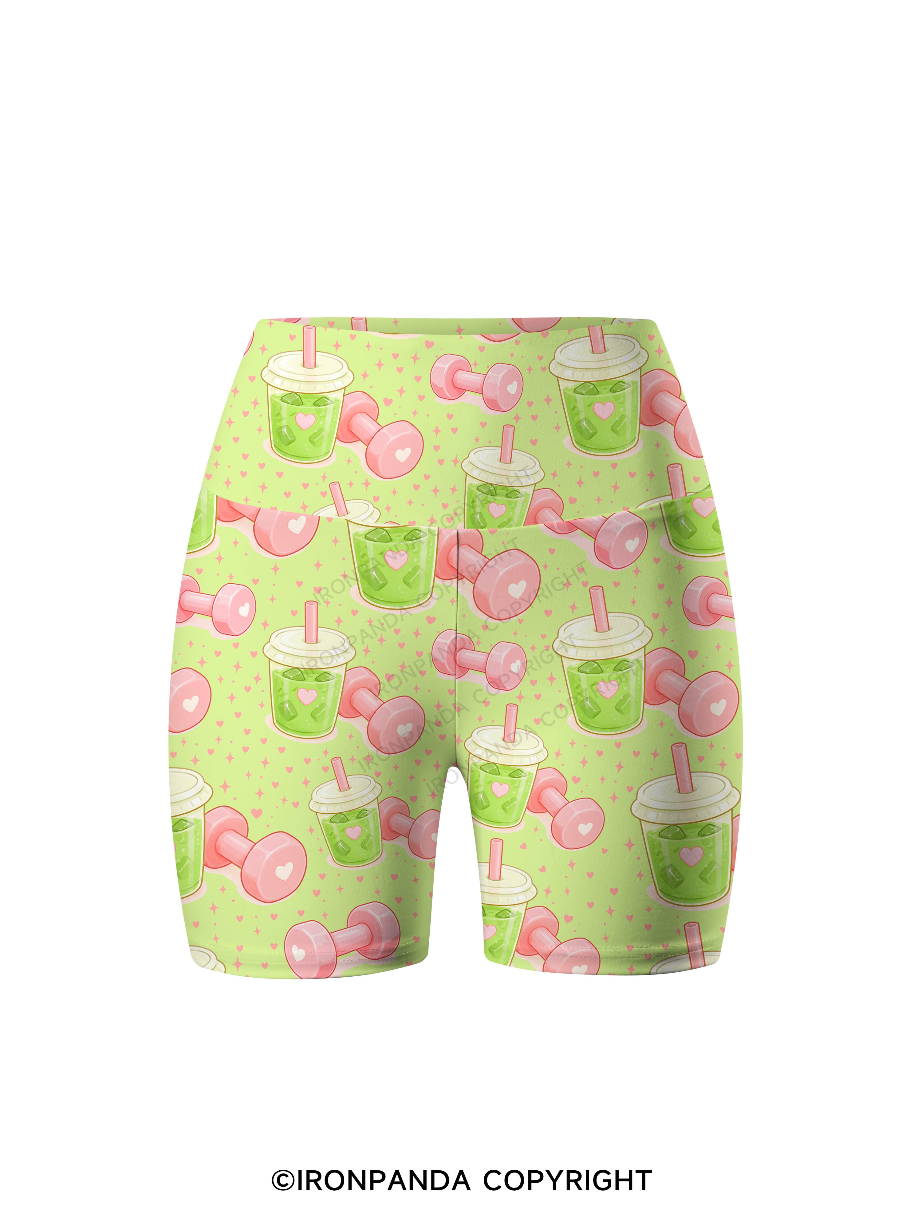 MATCHA & DUMBBELLS Printed Yoga Cycling Shorts