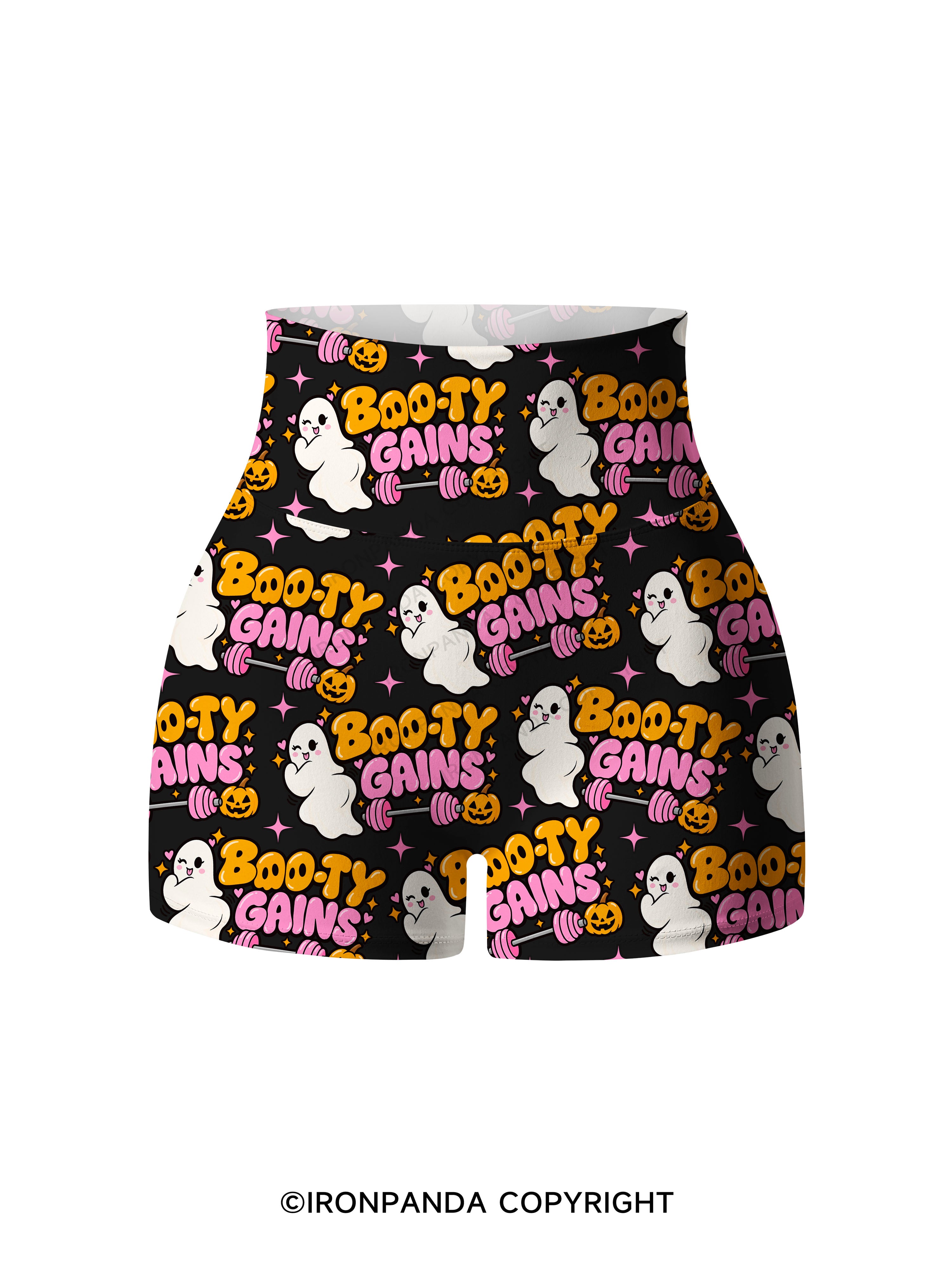 BOO-TY GAINS CUTE GHOST Printed Yoga Shorts