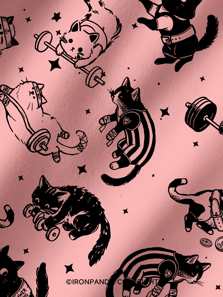 Cute Cat Lifting Club Printed Yoga Shorts