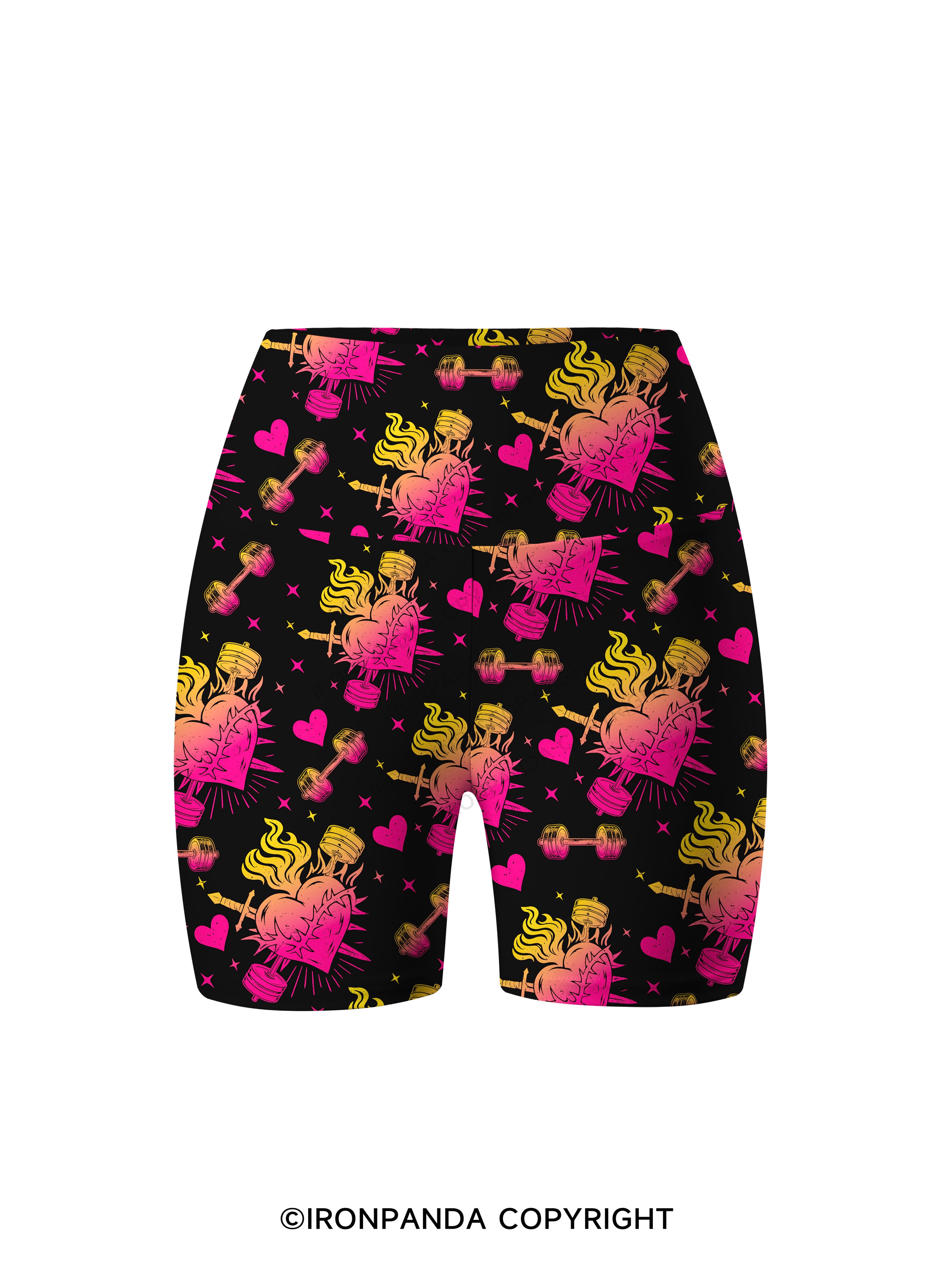 IRON HEART WITH FIRE Printed Yoga Cycling Shorts