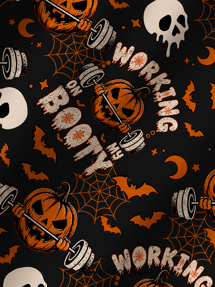 WORKING ON MY BOOTY FUNNY HALLOWEEN PUMPKIN Printed Yoga Shorts