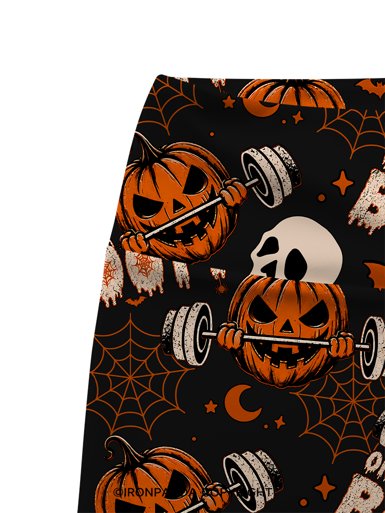 WORKING ON MY BOOTY FUNNY HALLOWEEN PUMPKIN Printed Yoga Cycling Shorts