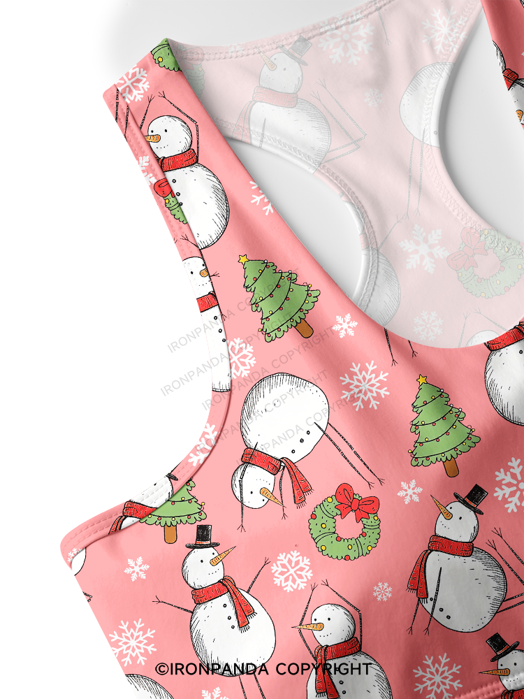 Snowman Christmas Yoga Racerback Sports Bra