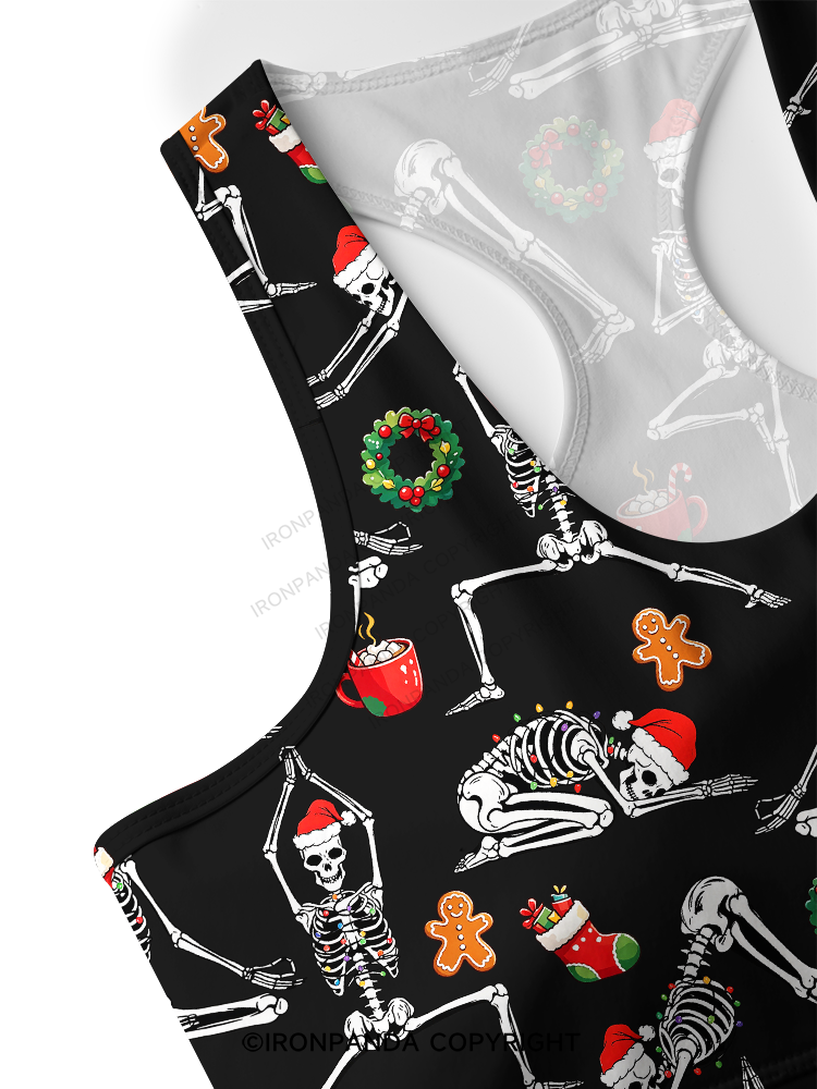 Skeleton Yoga Christmas Racerback Sports Bra