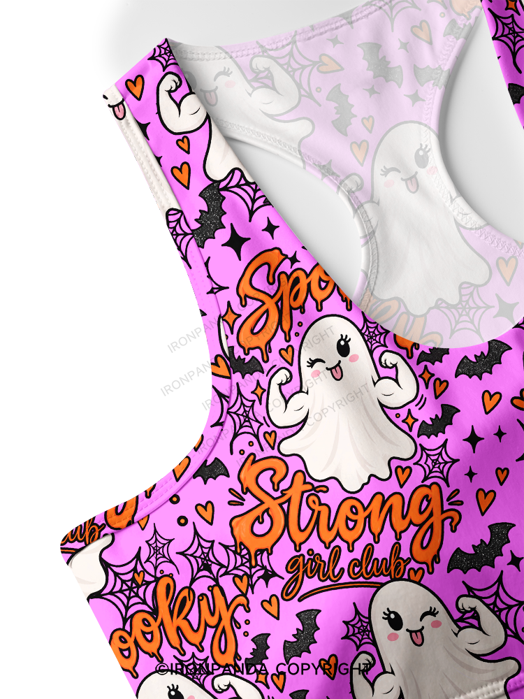spooky strong girl club Racerback Sports Bra