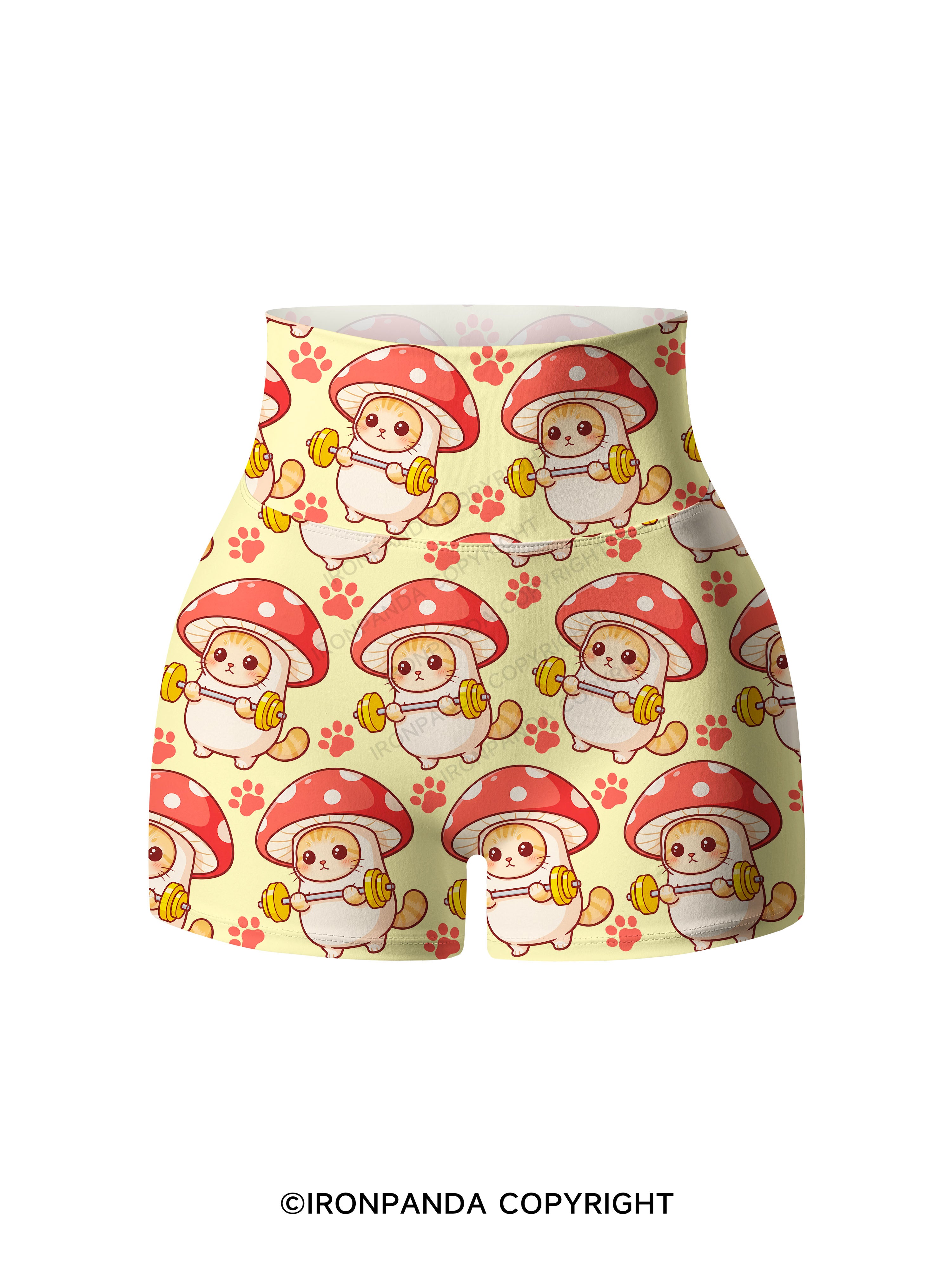 Shroomy Buff Cat Print Printed Yoga Shorts