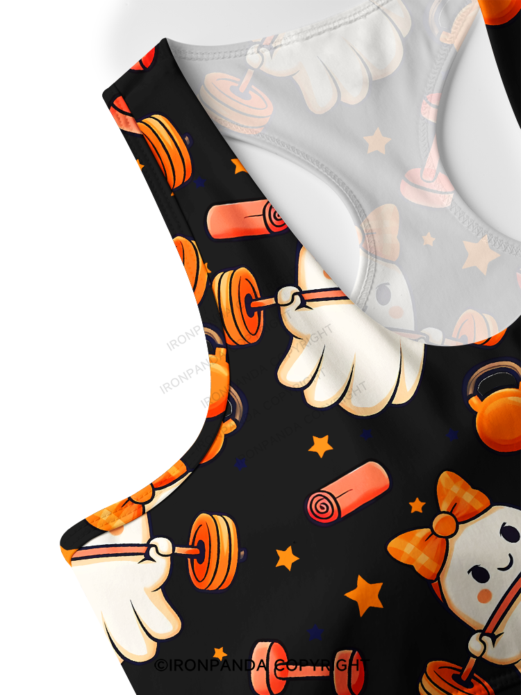 WORKING ON MY BOOTY FUNNY GHOST Racerback Sports Bra