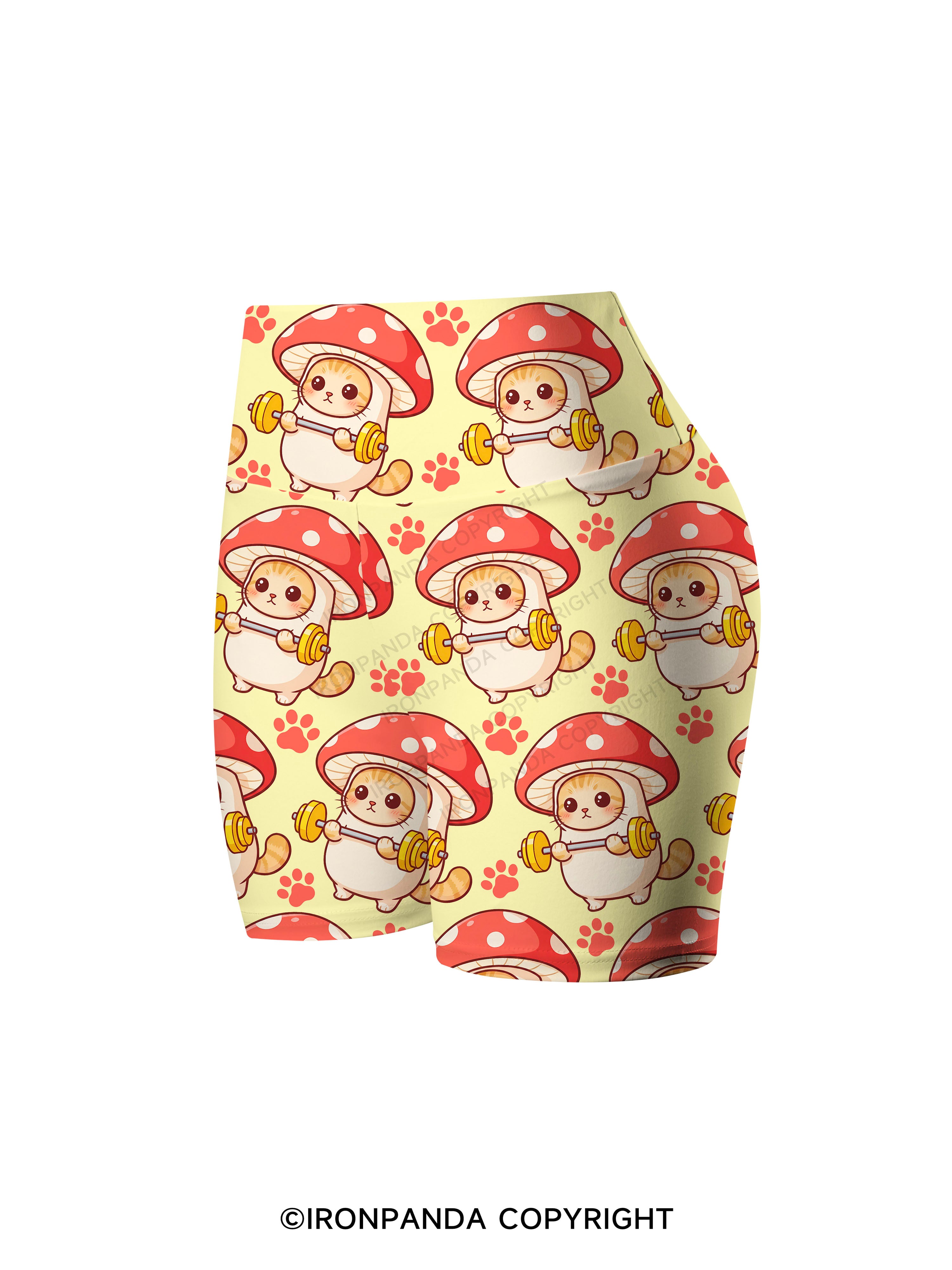 Shroomy Buff Cat Printed Yoga Cycling Shorts