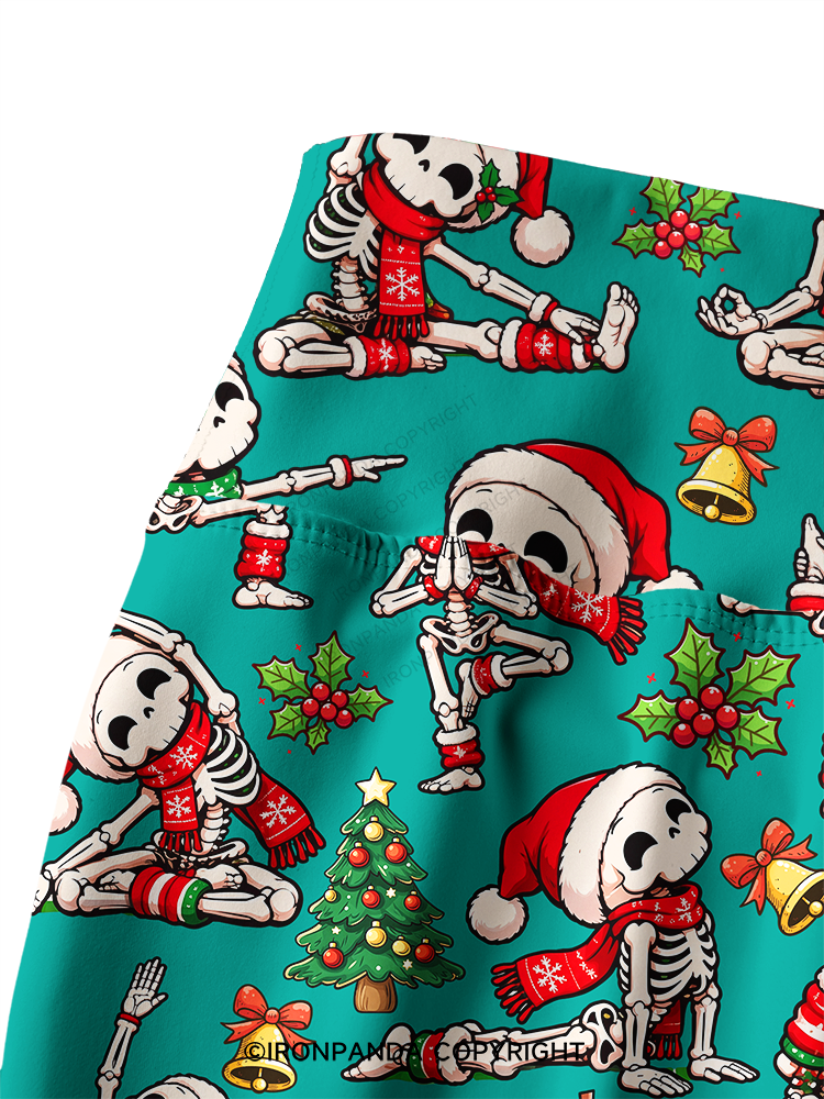 Yoga Skeleton Santa Hat Yogi Printed Yoga Pants