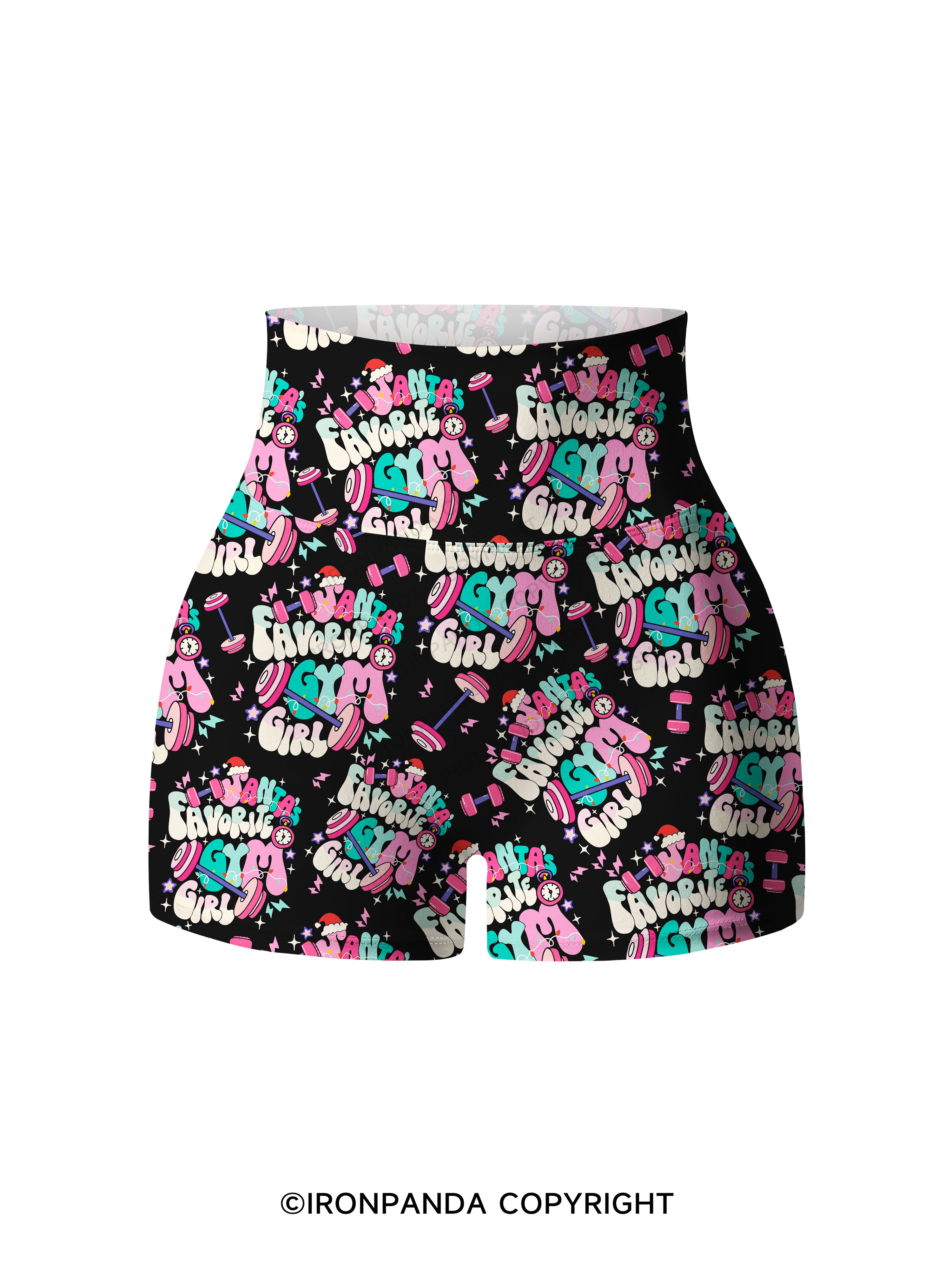 Santa Favorite Gym Girl Printed Yoga Shorts