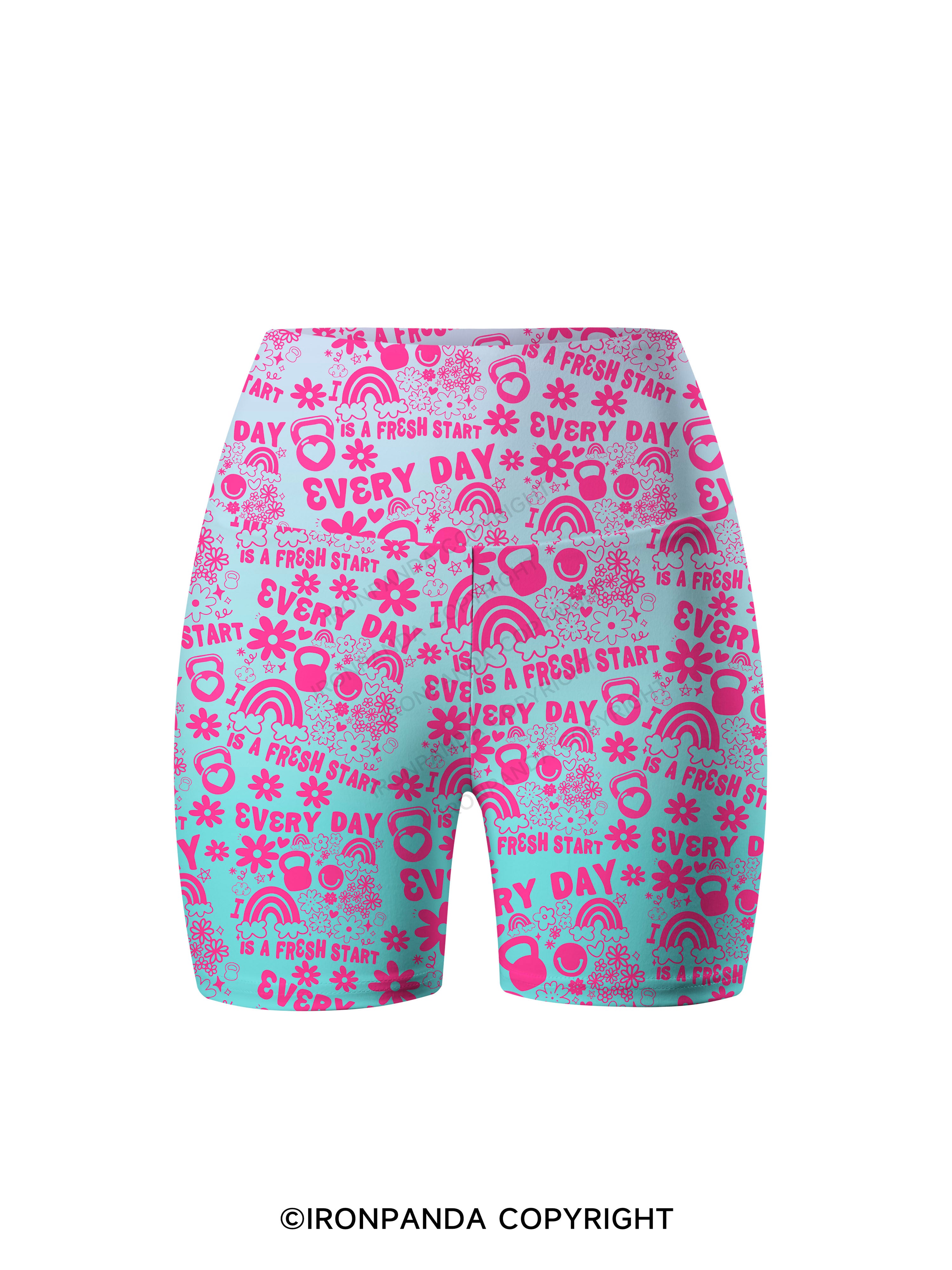 Every Day Is a Fresh Start Printed Yoga Cycling Shorts