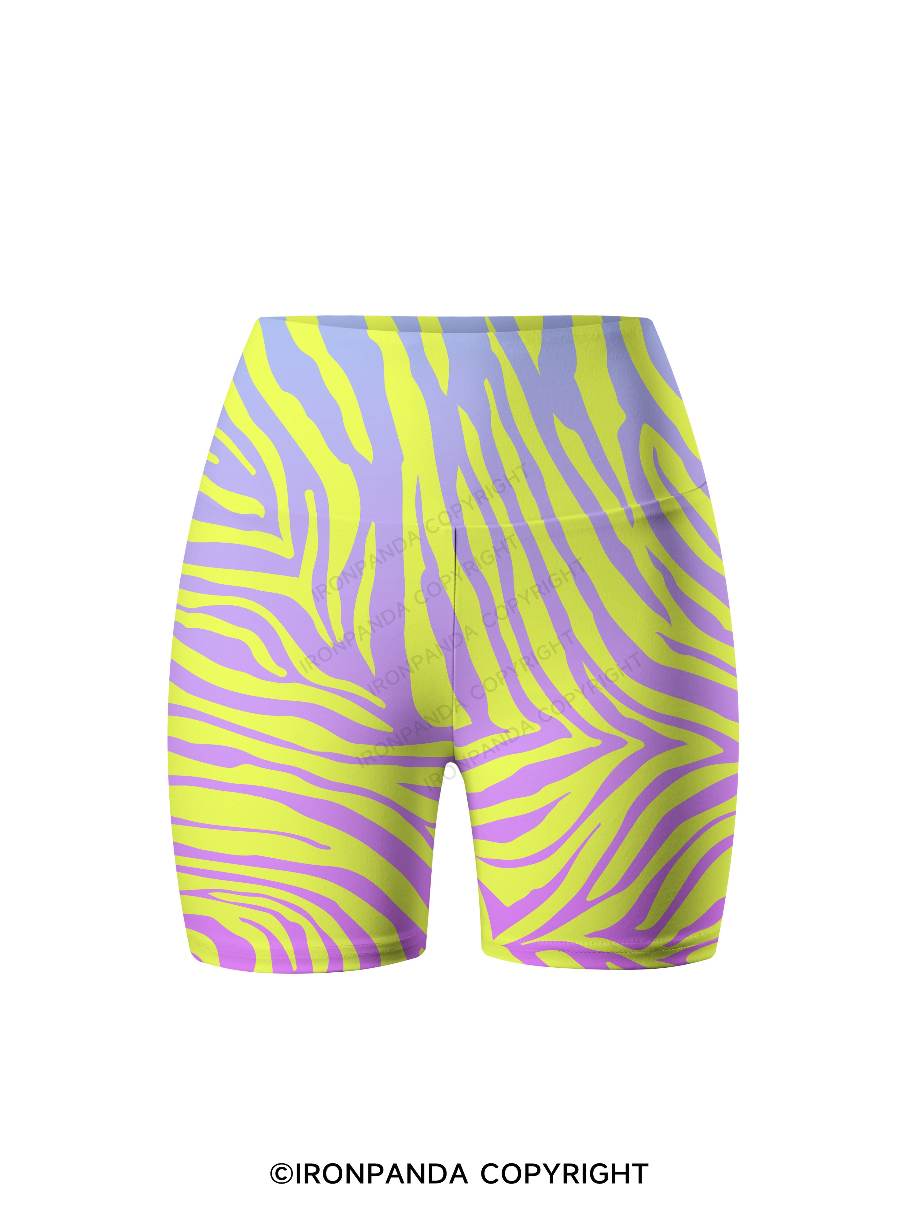 Purple Lime Zebra Printed Yoga Cycling Shorts