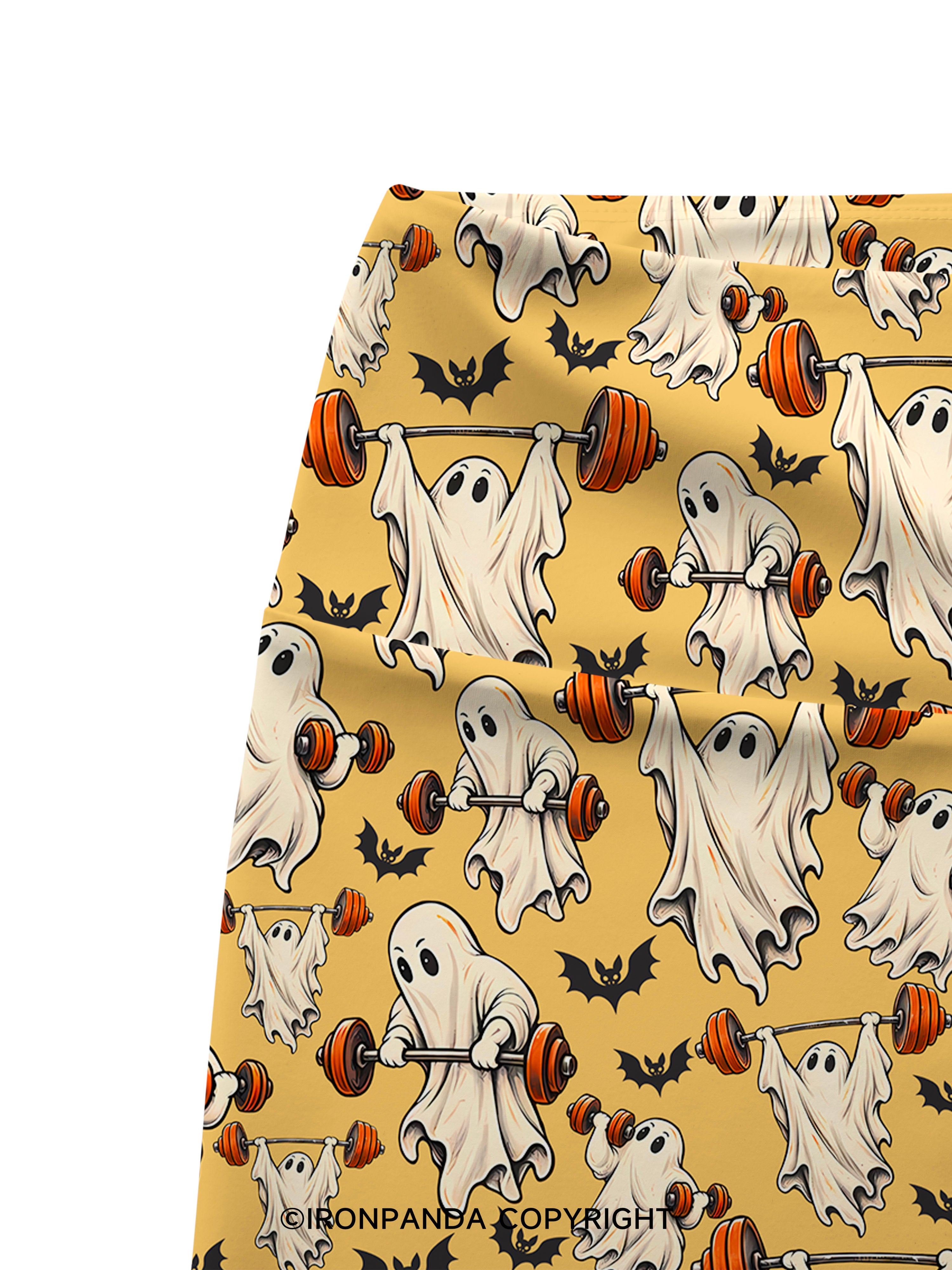 Weightlifting Ghost Spooky Workout Printed Yoga Cycling Shorts
