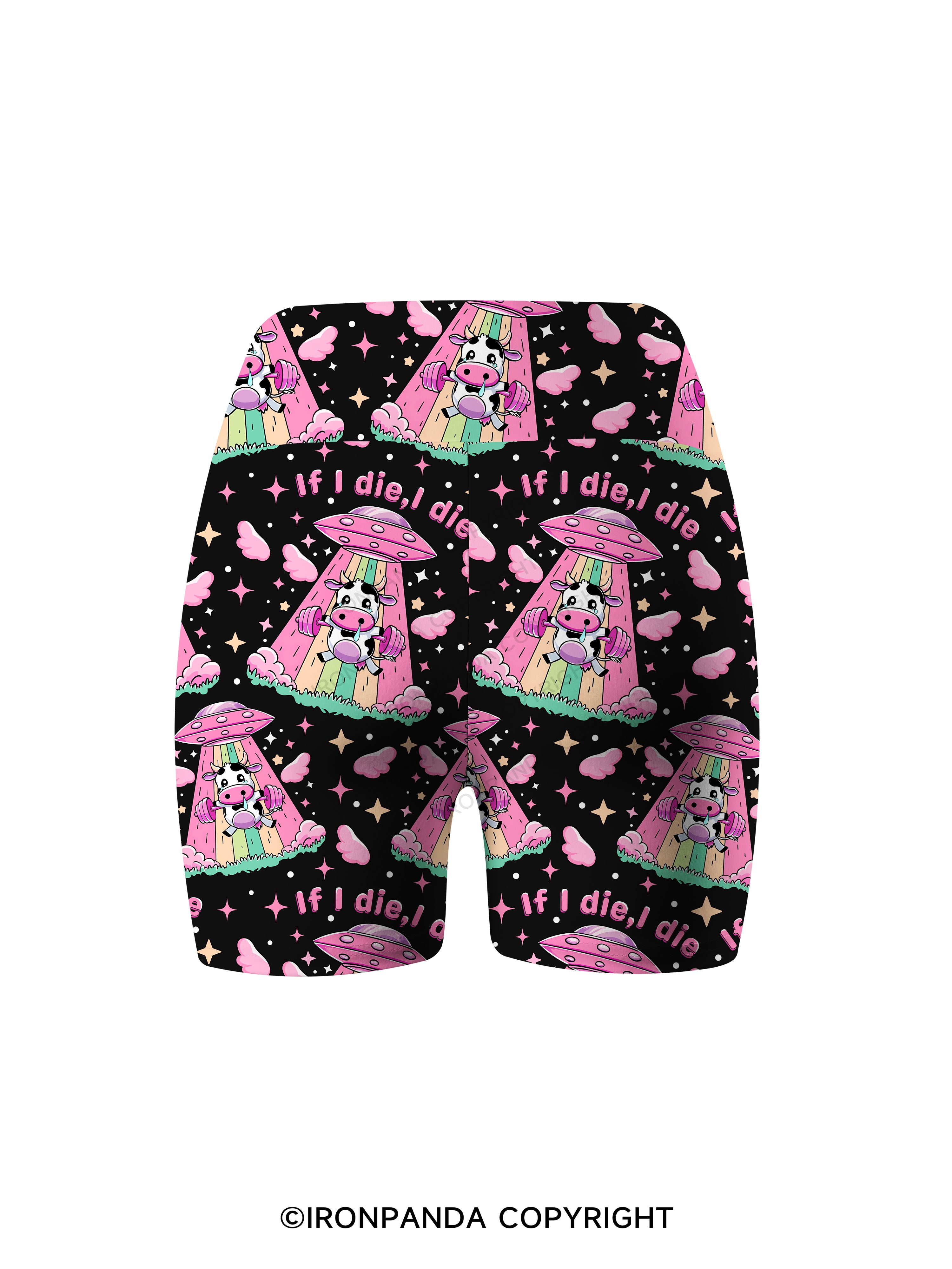 IF I DIE I DIE COW Printed Yoga Cycling Shorts