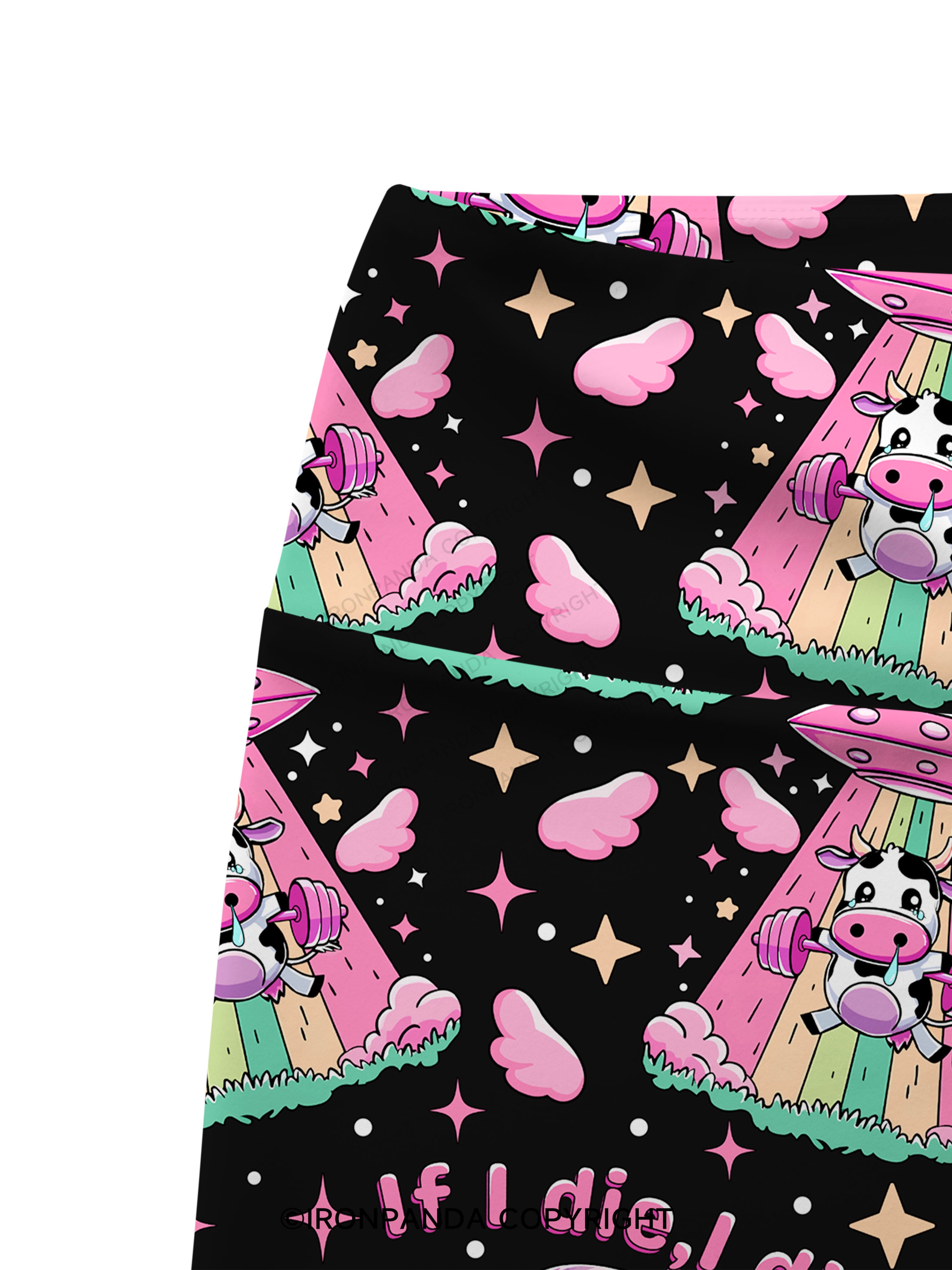 IF I DIE I DIE COW Printed Yoga Cycling Shorts