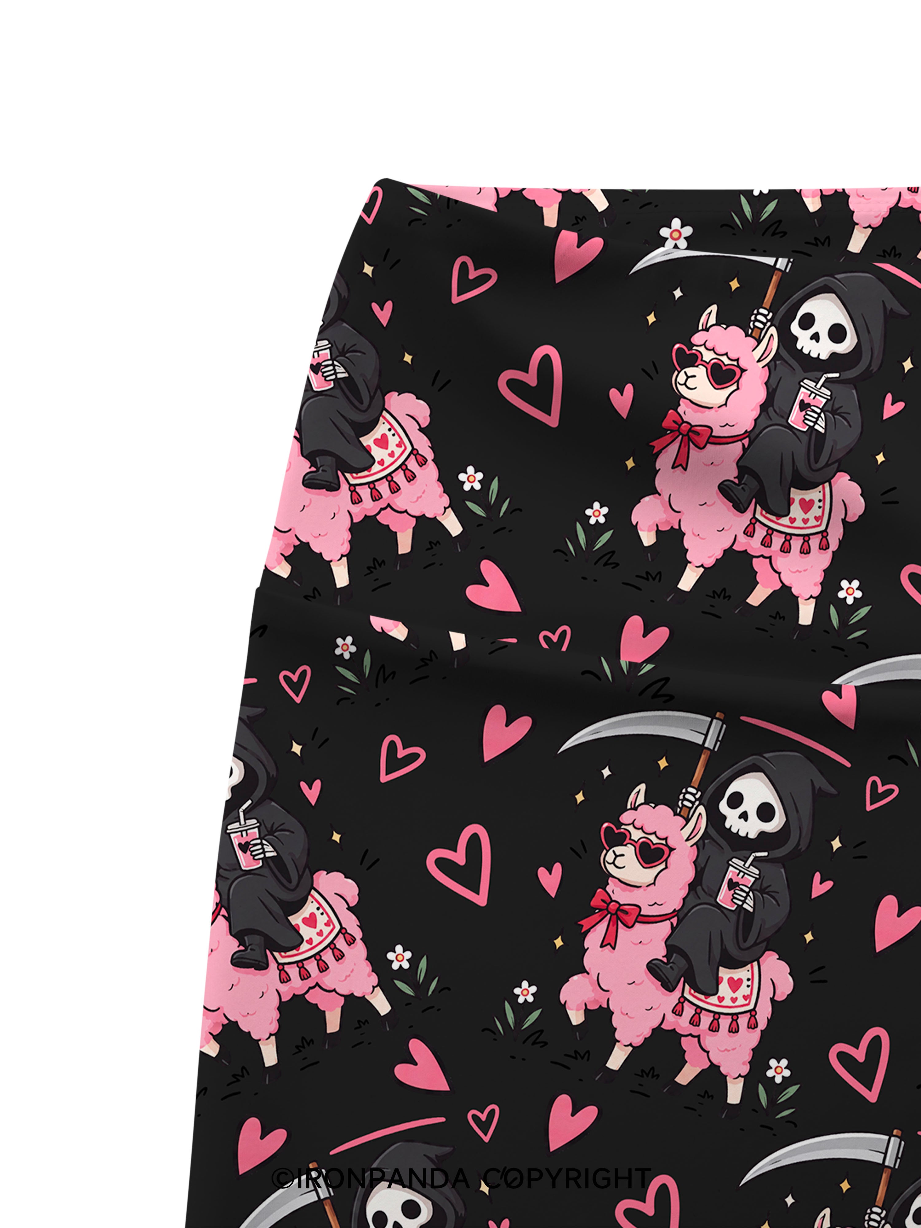 I LITERALLY HATE EVERYONE Grim Reaper Llama Halloween Printed Yoga Cycling Shorts