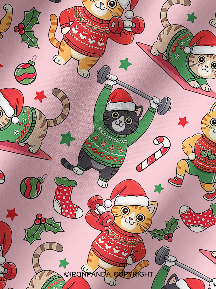 CHRISTMAS FITNESS CATS Printed Yoga Shorts