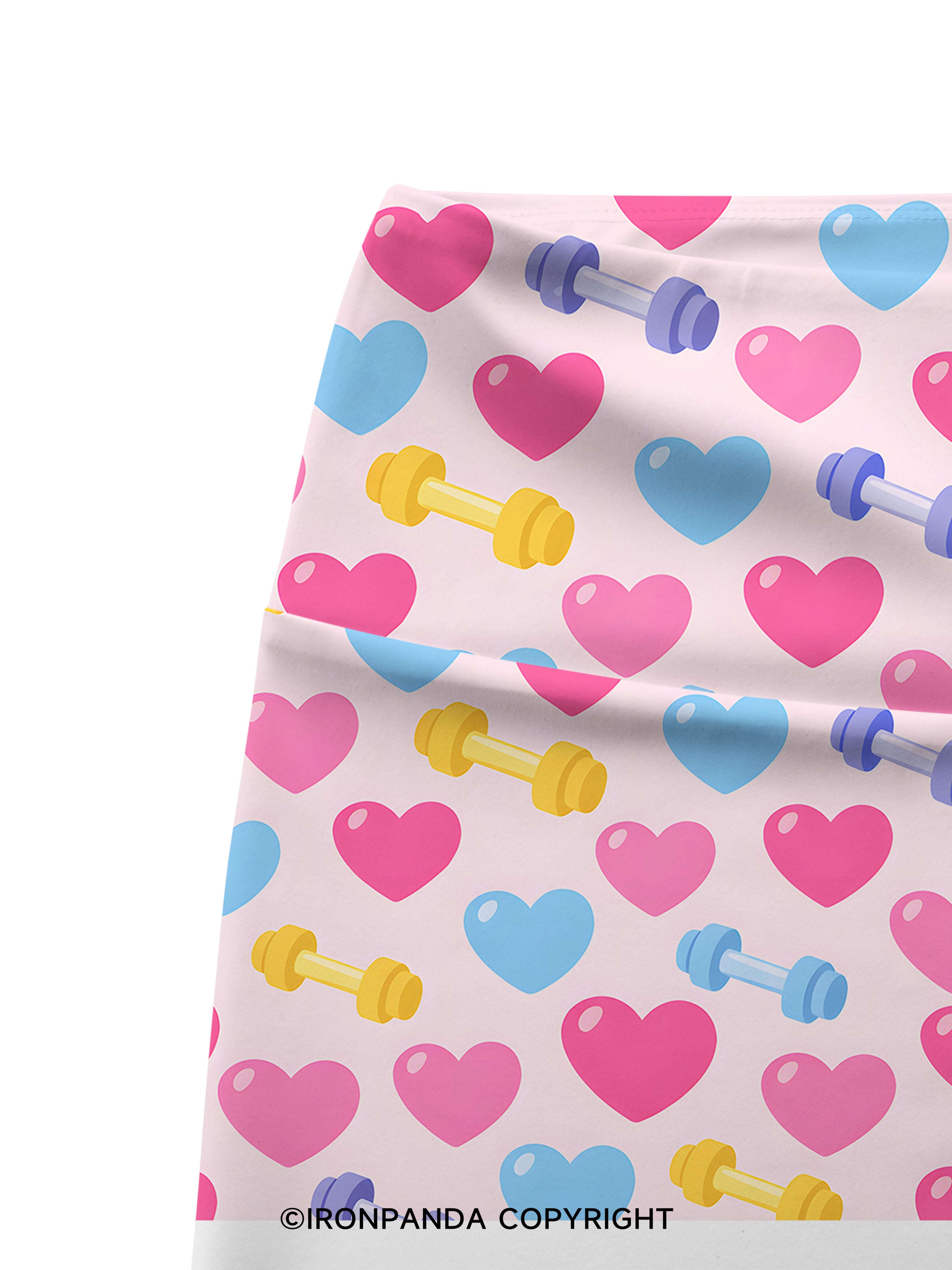 Sweet Heart & Dumbbell Printed Yoga Cycling Shorts