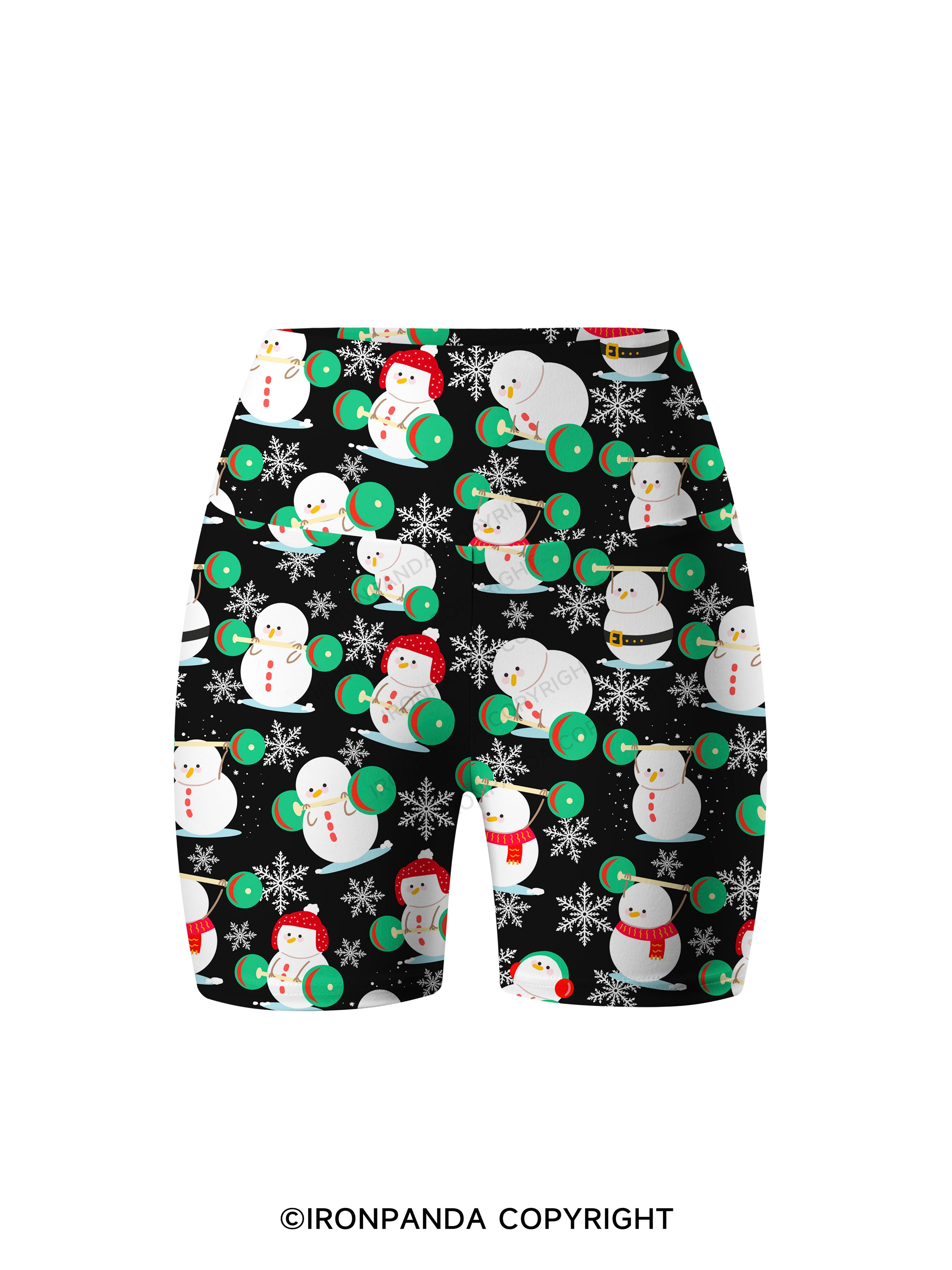 Snowman team weightlifting Printed Yoga Cycling Shorts
