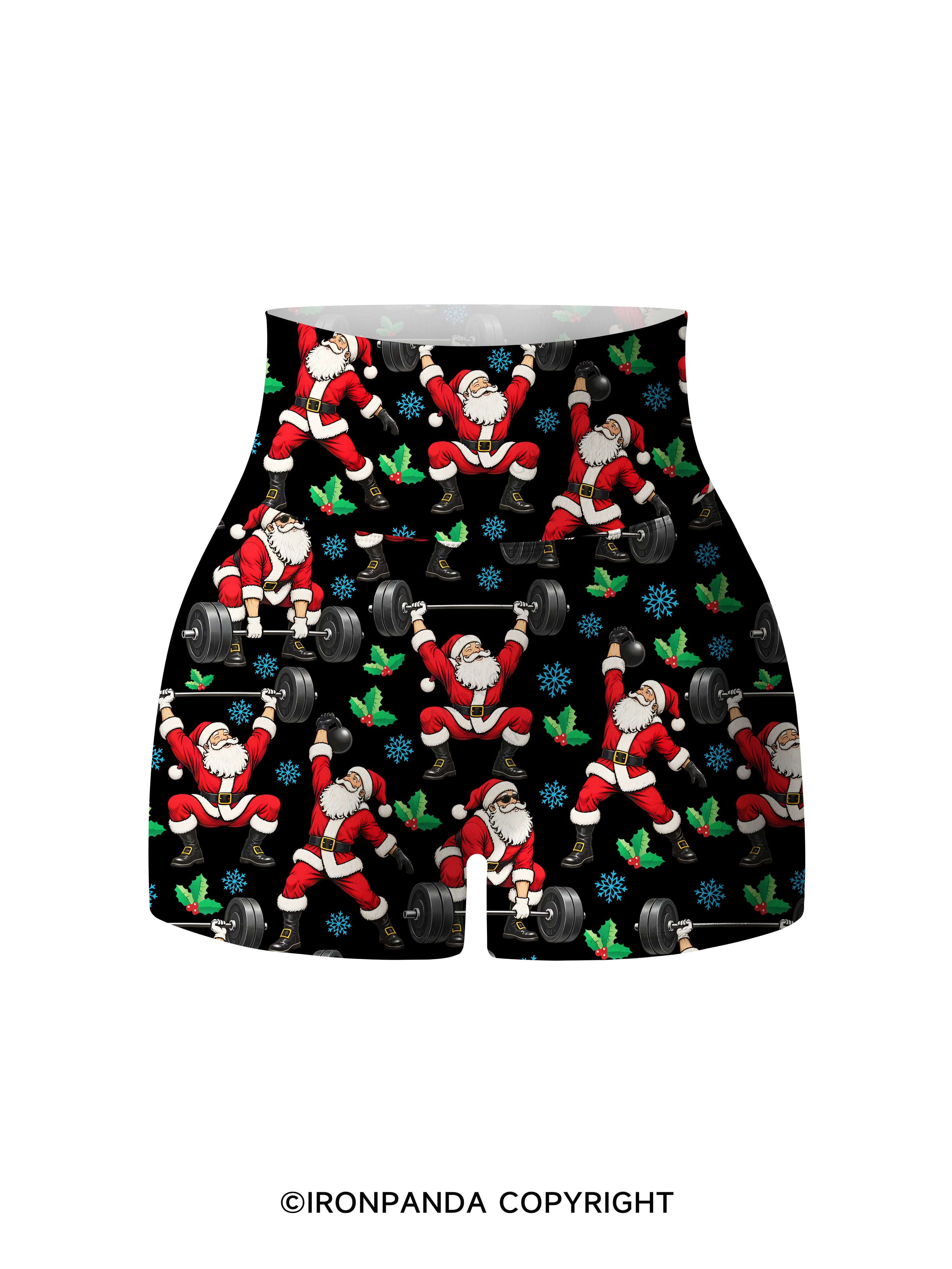 Santa Lifting Christmas Workout Printed Yoga Shorts